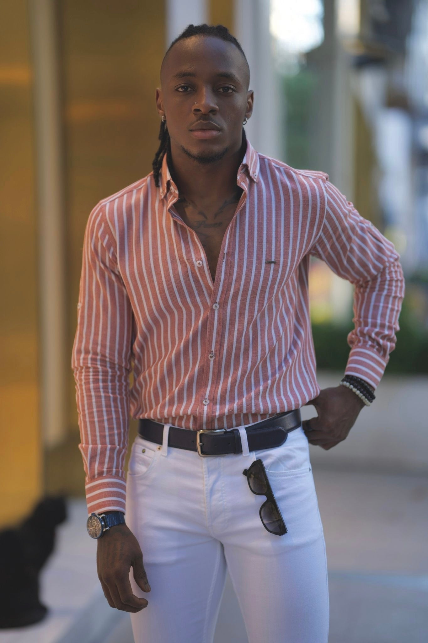 Bojoni Amato Slim Fit Striped Camel Shirt