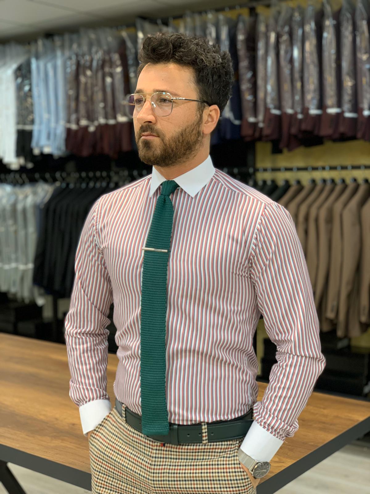 Ferrar Stripes Claret Red Shirt-baagr.myshopify.com-Shirt-BOJONI