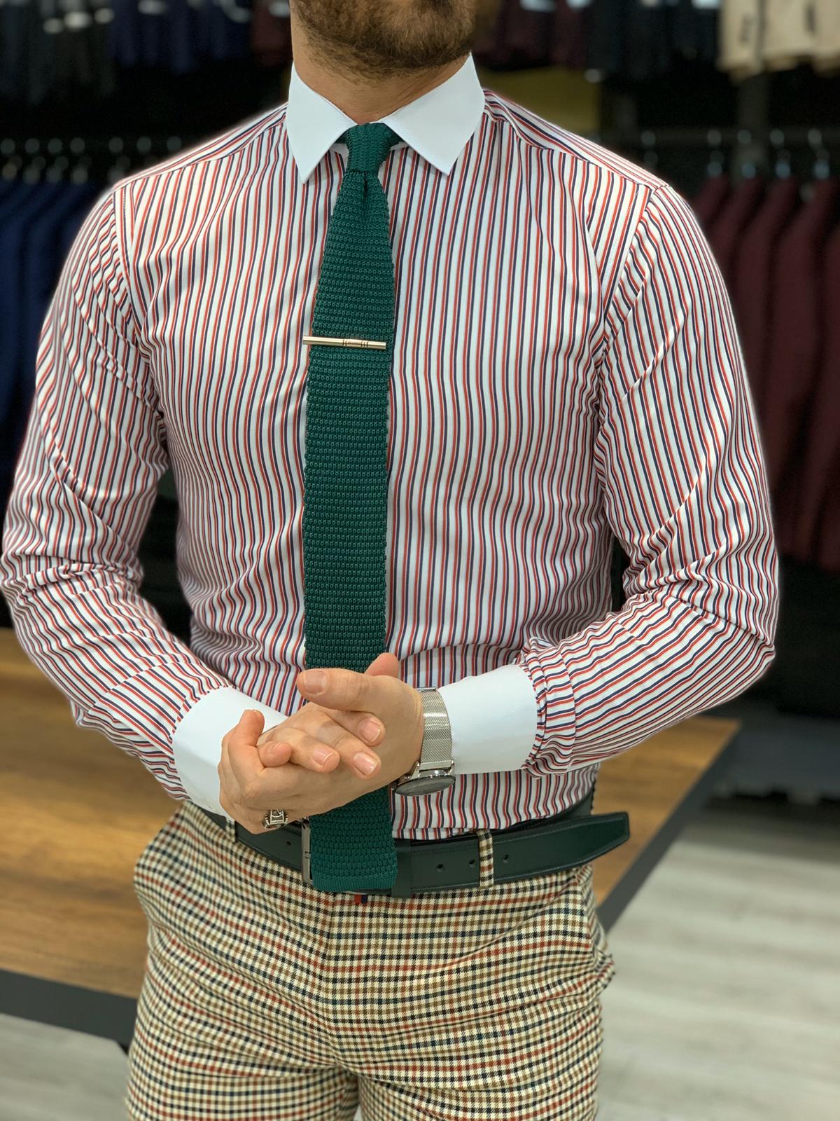 Ferrar Stripes Claret Red Shirt-baagr.myshopify.com-Shirt-BOJONI