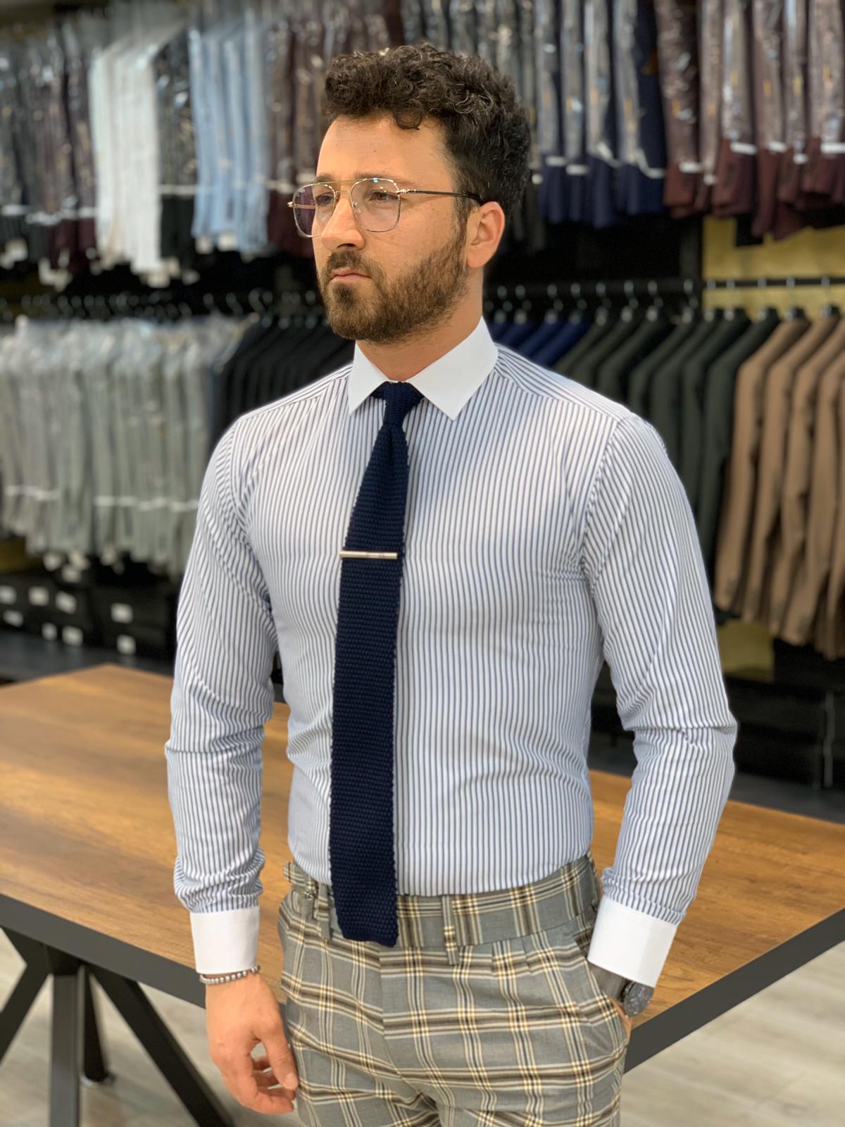 Ferrar Stripes Blue Shirt-baagr.myshopify.com-Shirt-BOJONI