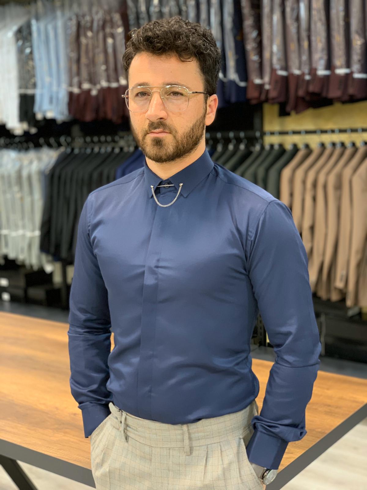 Ferrar Navy Blue Classic Shirt-baagr.myshopify.com-Shirt-BOJONI