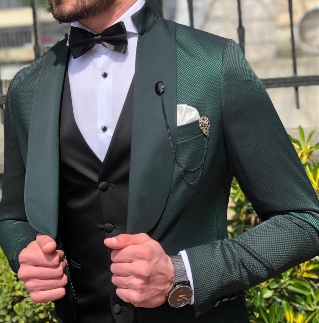 Hendiff Slim-Fit  Tuxedo Suit Vest Green-baagr.myshopify.com-suit-BOJONI