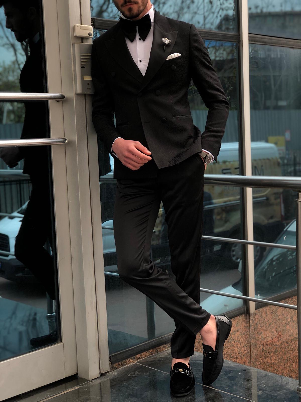 Dundoff Slim-Fit Tuxedo Double Breasted Suit Black-baagr.myshopify.com-suit-brabion