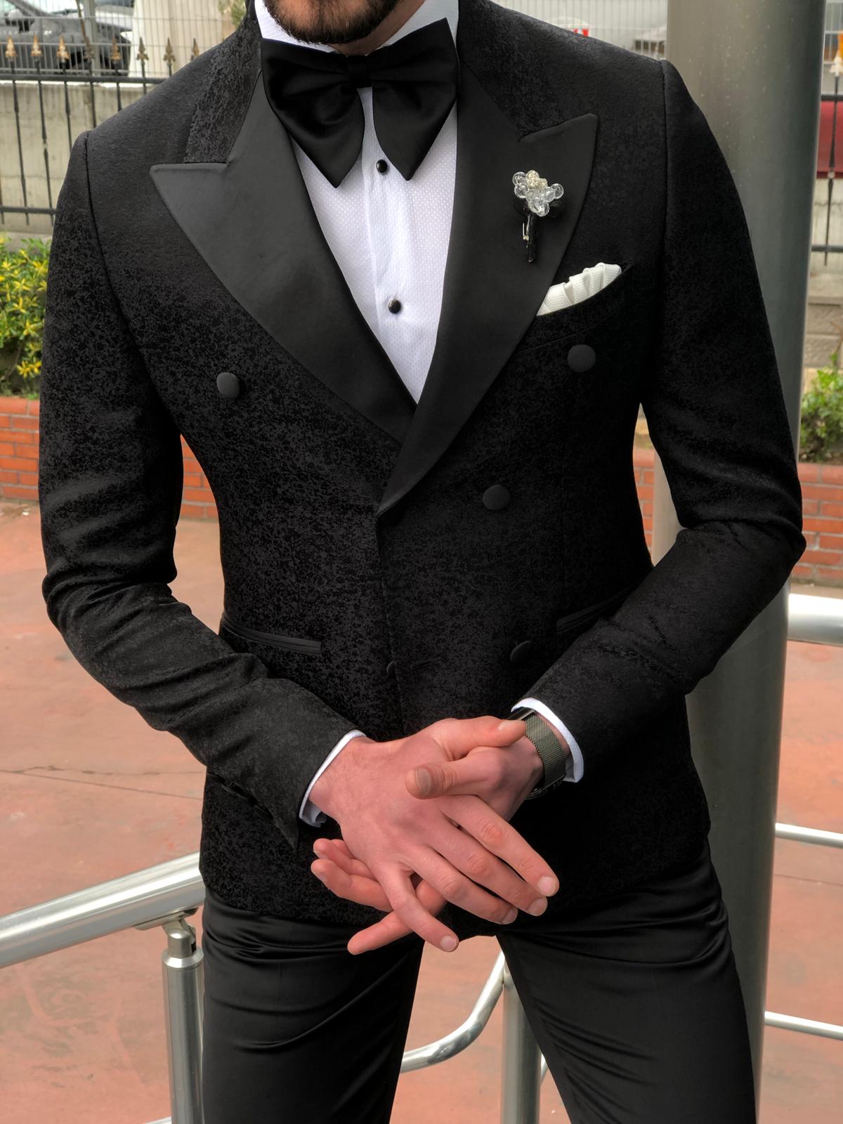 Dundoff Slim-Fit Tuxedo Double Breasted Suit Black-baagr.myshopify.com-suit-brabion