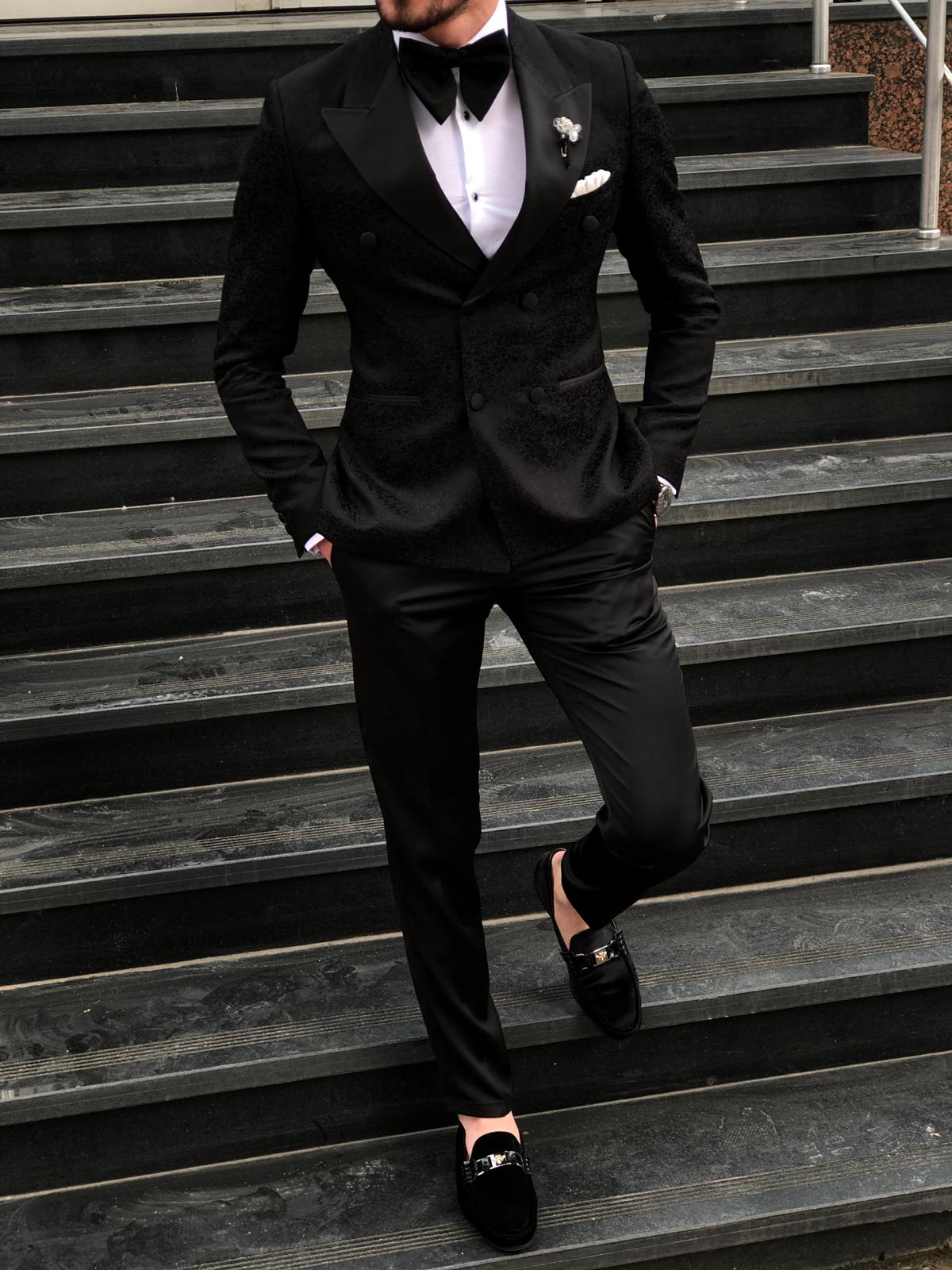 Dundoff Slim-Fit Tuxedo Double Breasted Suit Black-baagr.myshopify.com-suit-brabion