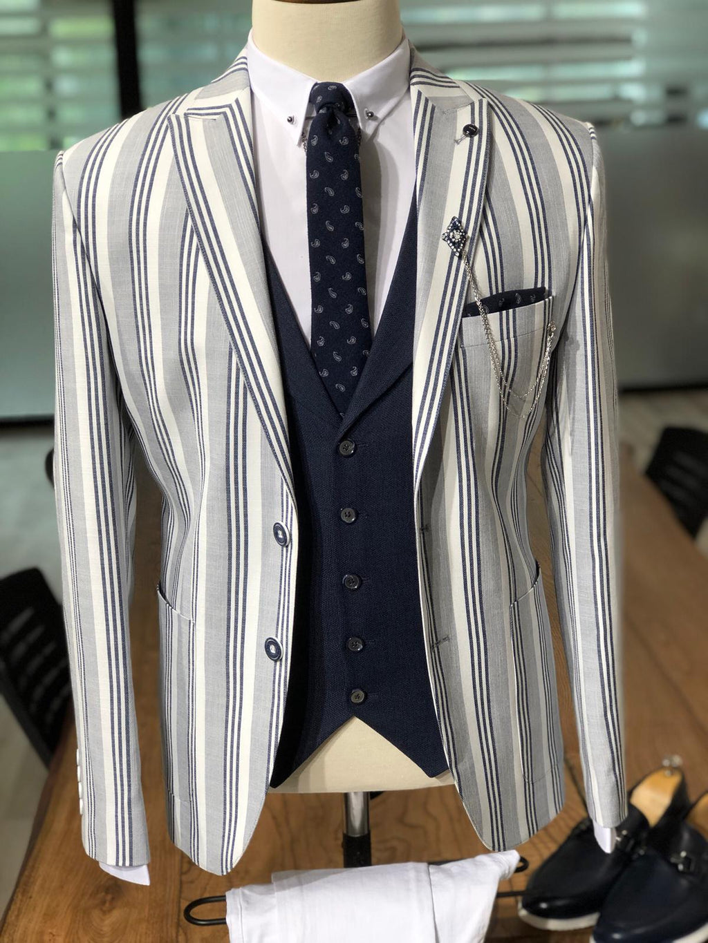 Slim-Fit Striped Jacket Gray-baagr.myshopify.com-suit-BOJONI