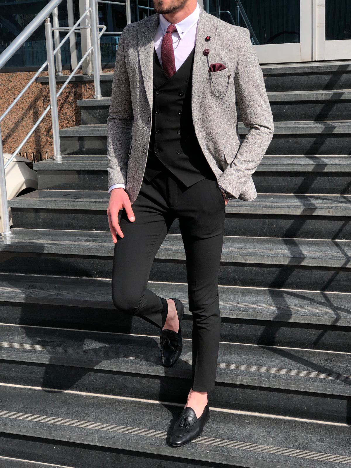 Papuk Slim-Fit Patterned Suit Vest Gray-baagr.myshopify.com-suit-BOJONI