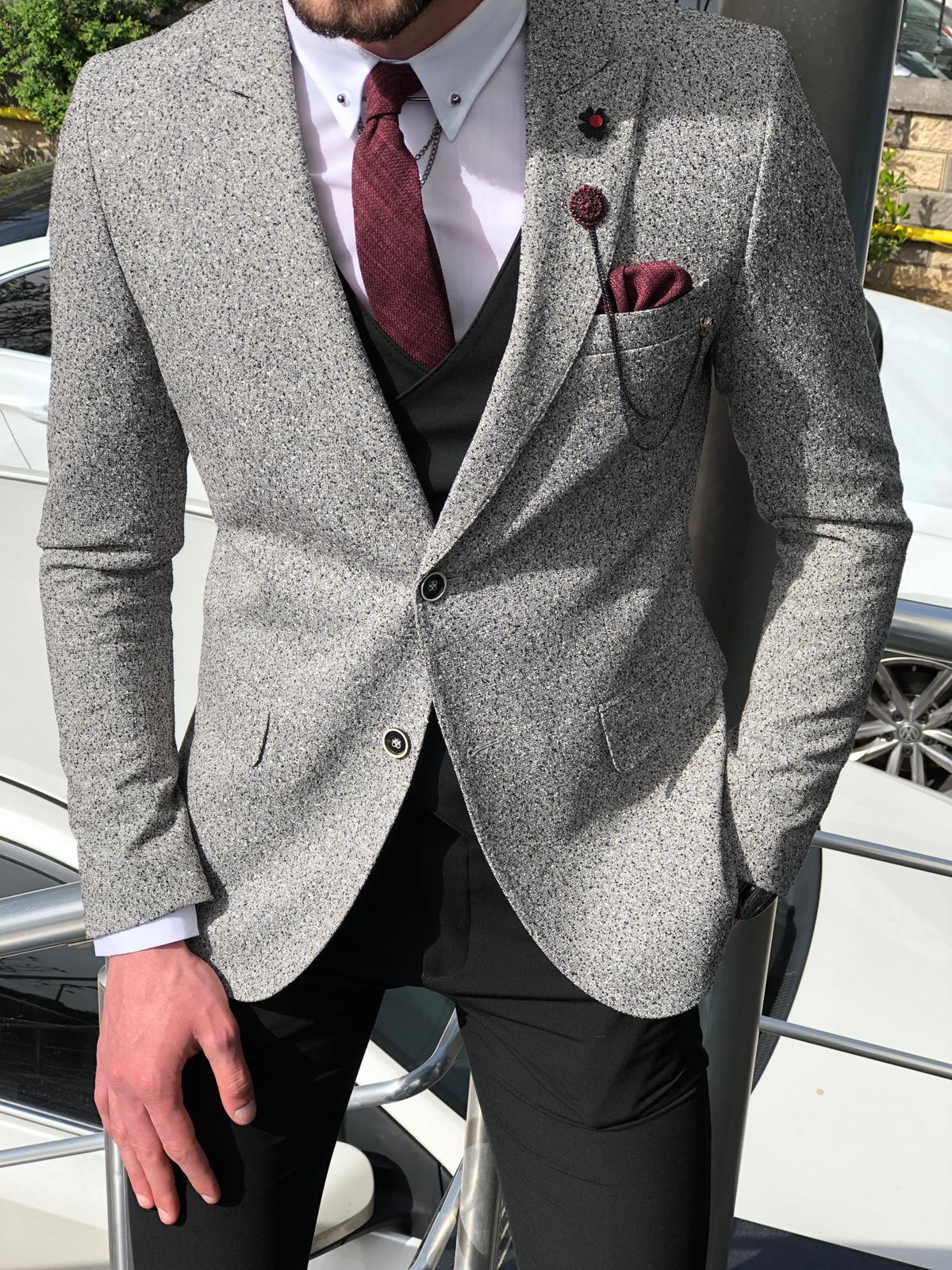 Papuk Slim-Fit Patterned Suit Vest Gray-baagr.myshopify.com-suit-BOJONI