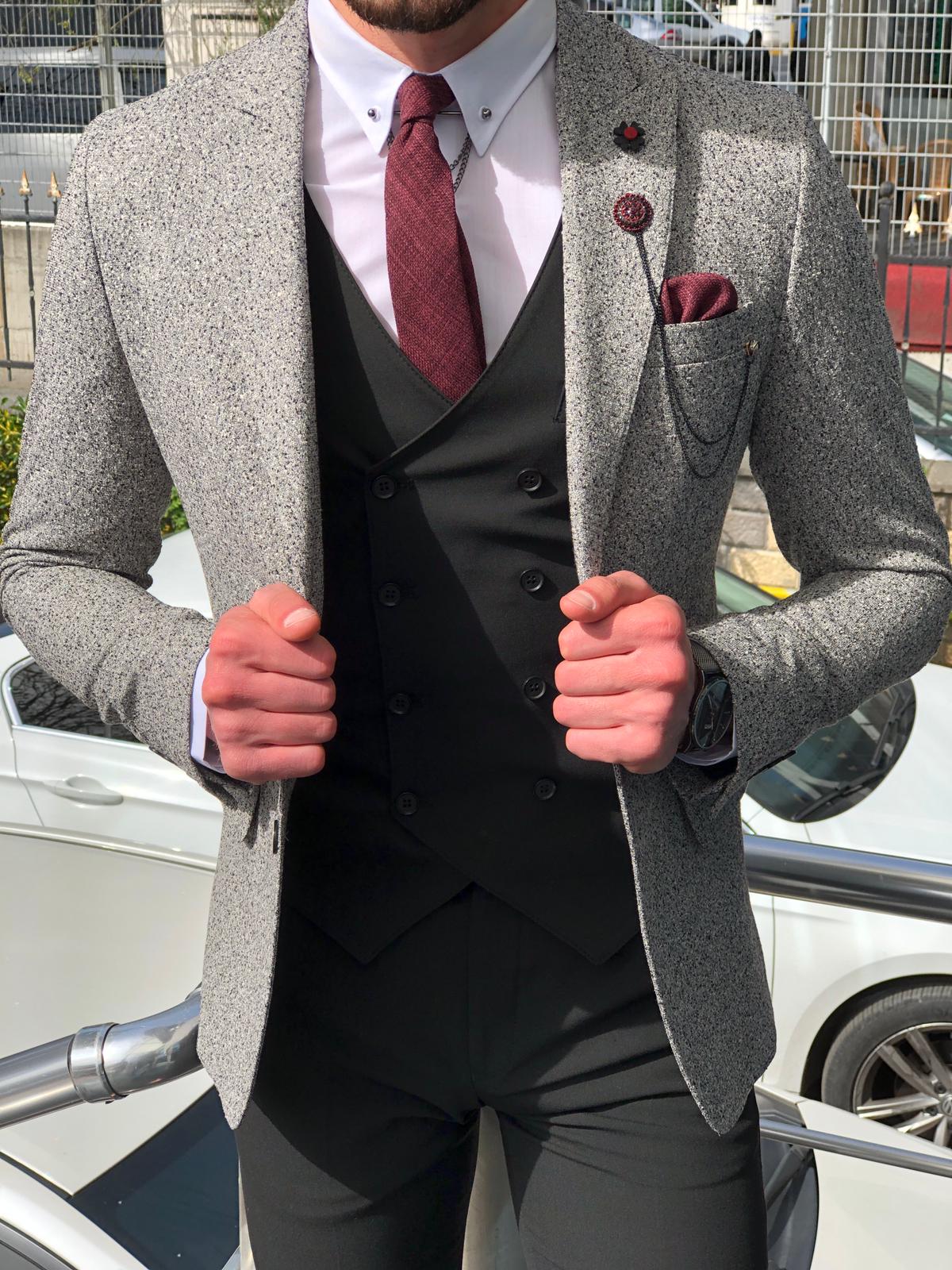 Papuk Slim-Fit Patterned Suit Vest Gray-baagr.myshopify.com-suit-BOJONI