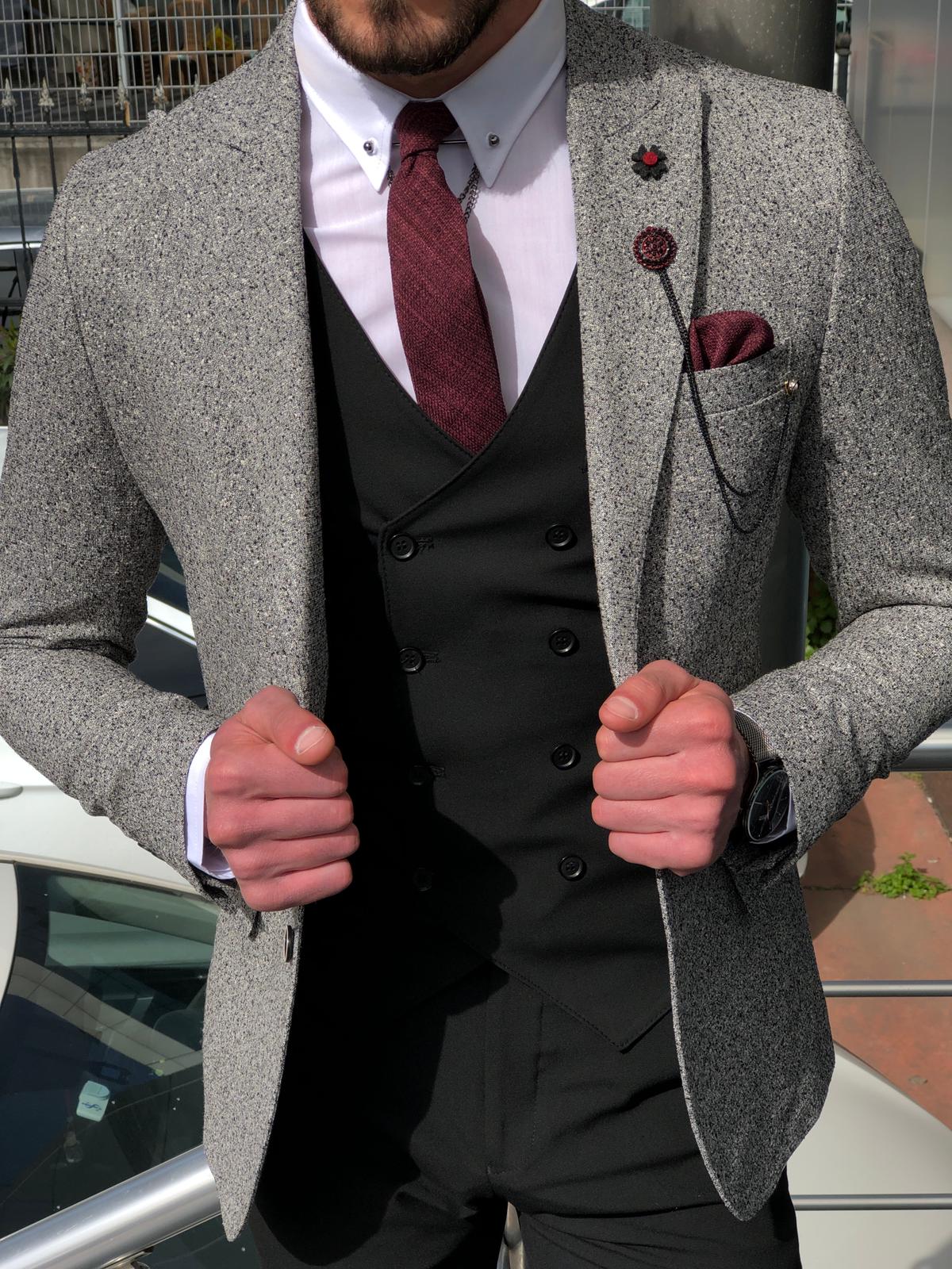 Papuk Slim-Fit Patterned Suit Vest Gray-baagr.myshopify.com-suit-BOJONI