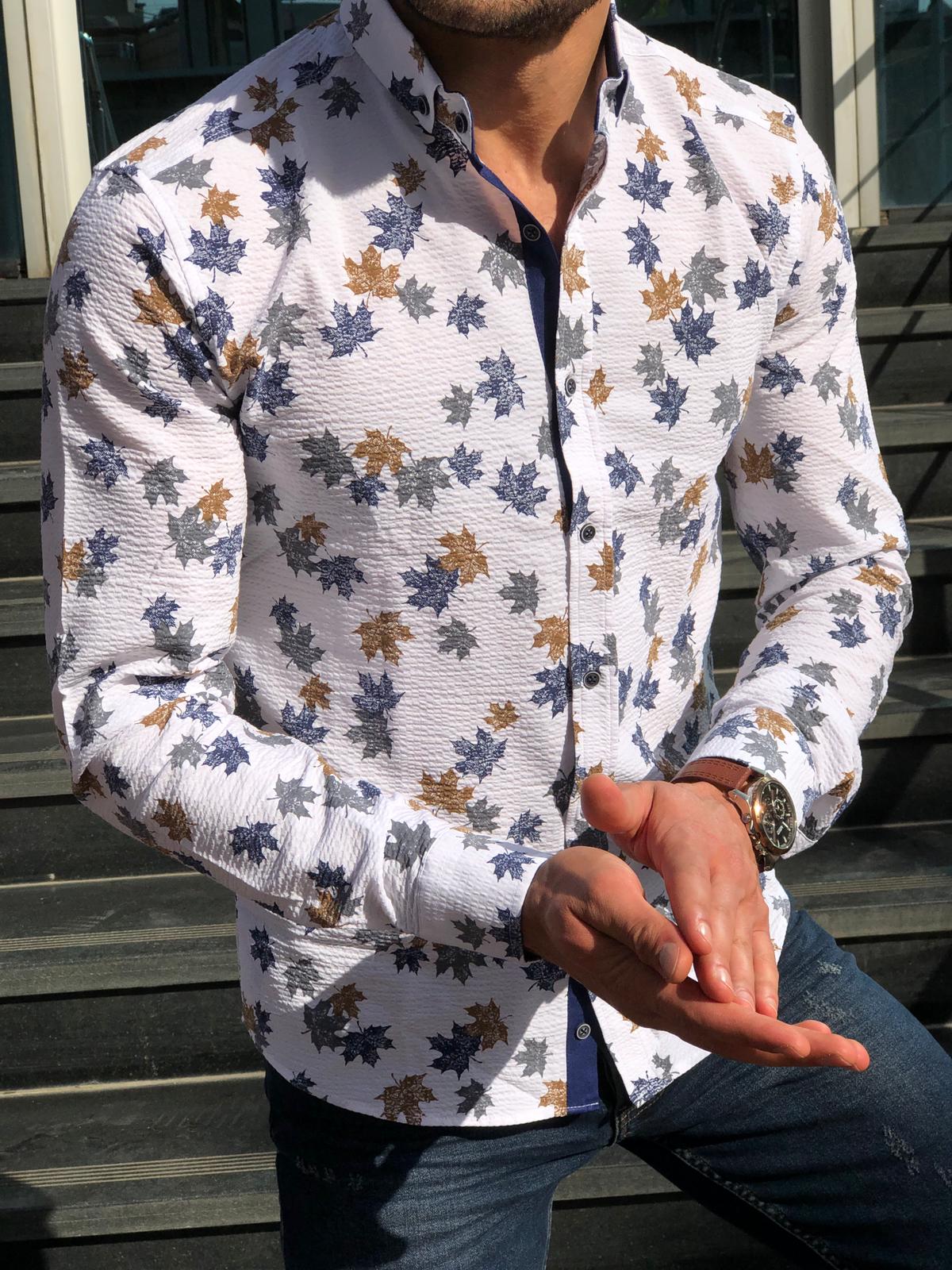 Slim-Fit Patterned Shirt white-baagr.myshopify.com-Shirt-BOJONI