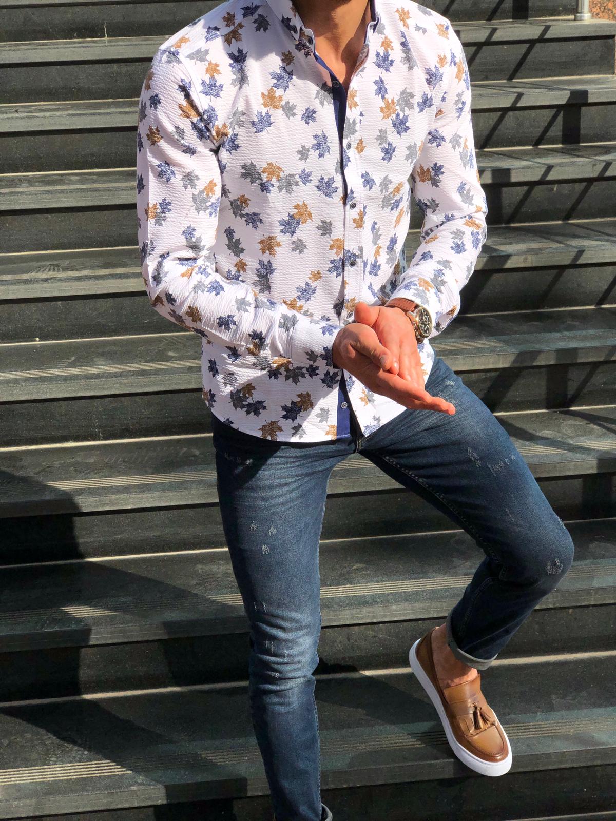 Slim-Fit Patterned Shirt white-baagr.myshopify.com-Shirt-BOJONI