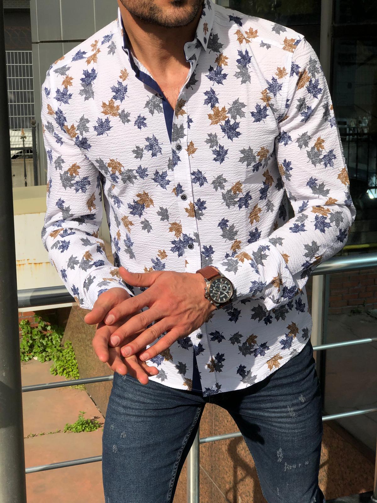 Slim-Fit Patterned Shirt white-baagr.myshopify.com-Shirt-BOJONI