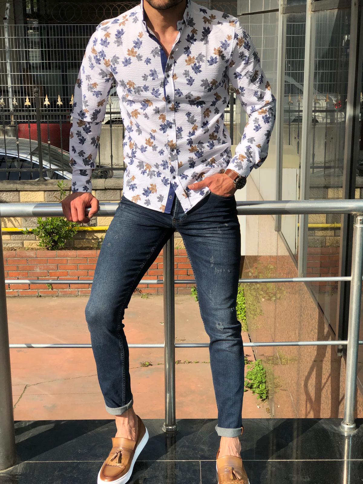 Slim-Fit Patterned Shirt white-baagr.myshopify.com-Shirt-BOJONI