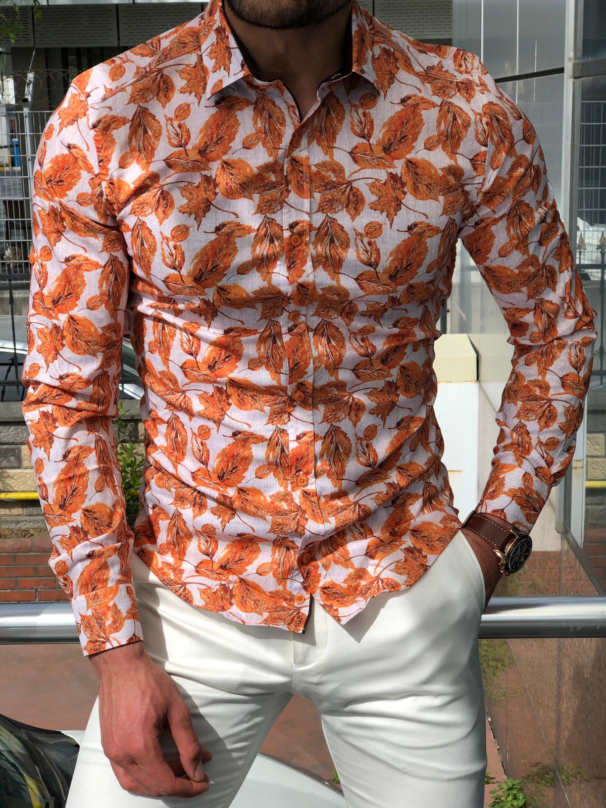 Slim-Fit Patterned Shirt Orange-baagr.myshopify.com-Shirt-BOJONI