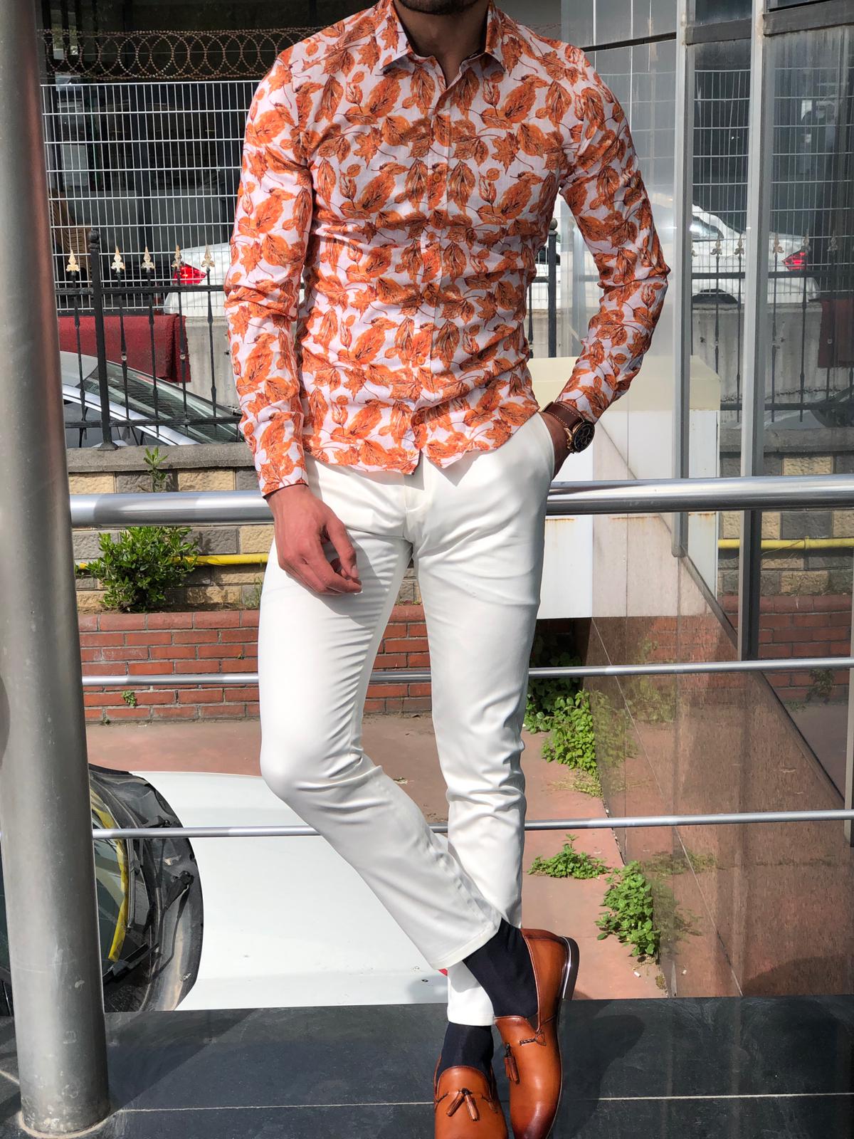 Slim-Fit Patterned Shirt Orange-baagr.myshopify.com-Shirt-BOJONI