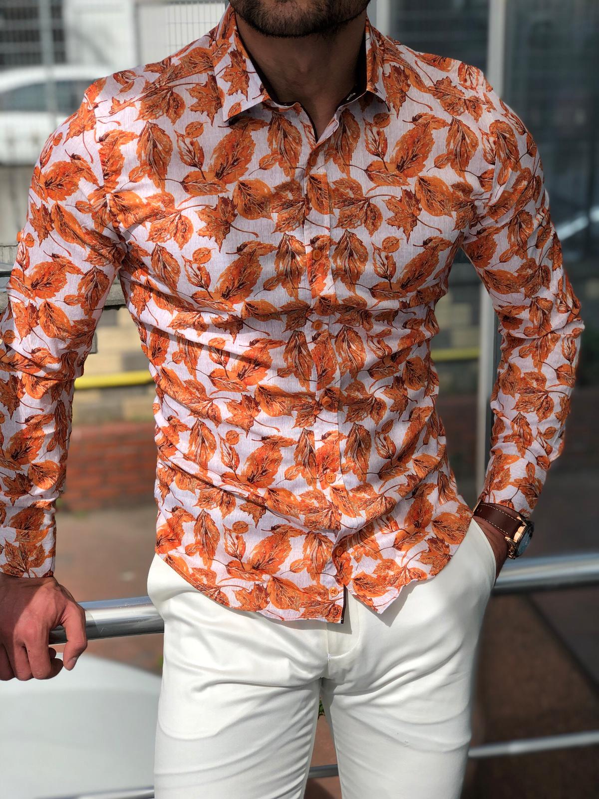 Slim-Fit Patterned Shirt Orange-baagr.myshopify.com-Shirt-BOJONI