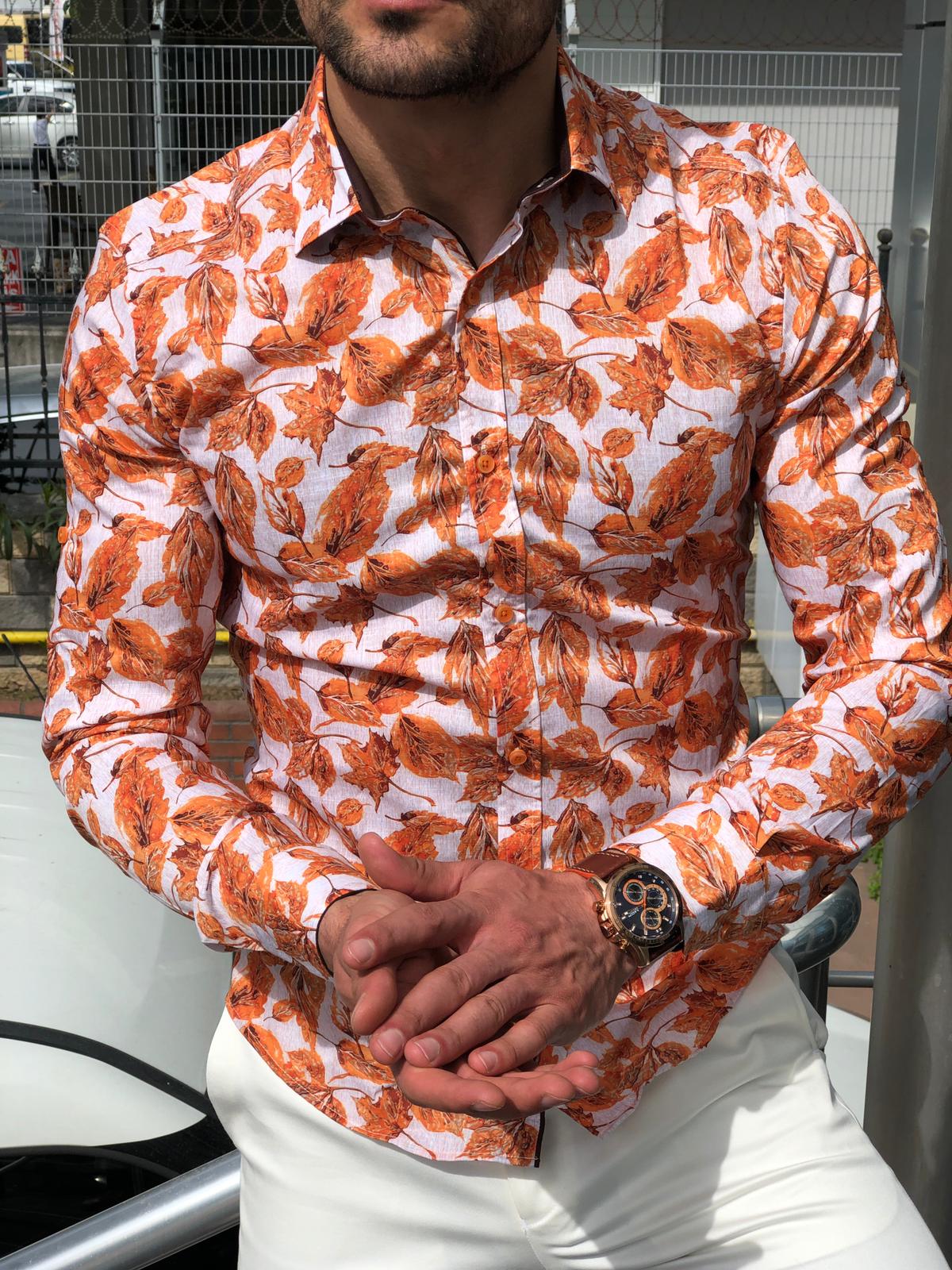 Slim-Fit Patterned Shirt Orange-baagr.myshopify.com-Shirt-BOJONI