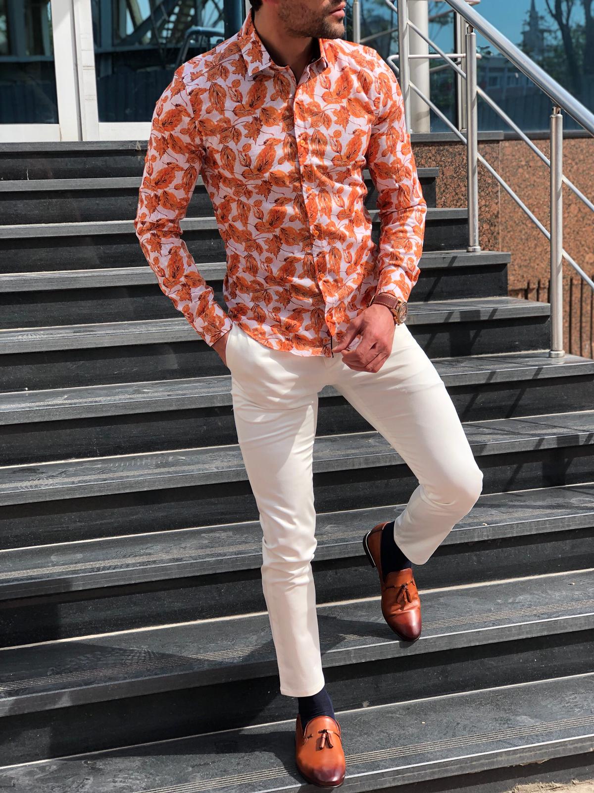 Slim-Fit Patterned Shirt Orange-baagr.myshopify.com-Shirt-BOJONI