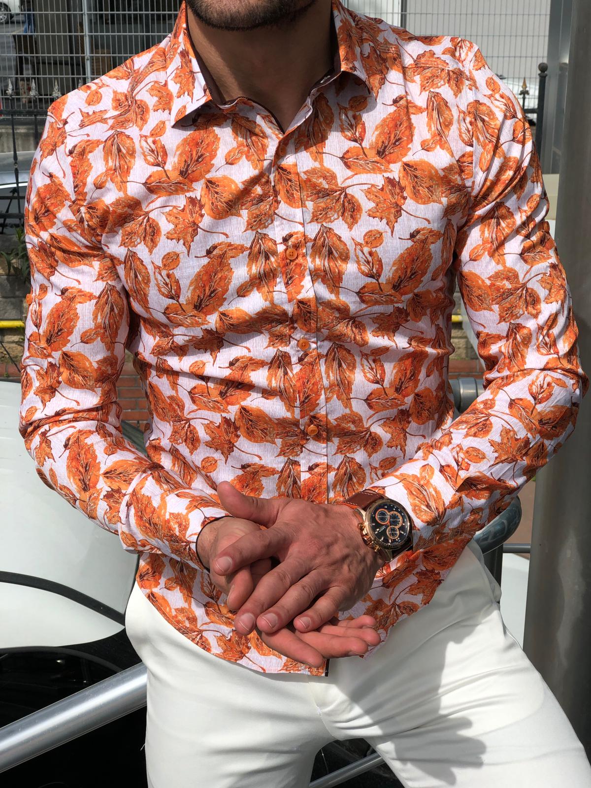 Slim-Fit Patterned Shirt Orange-baagr.myshopify.com-Shirt-BOJONI