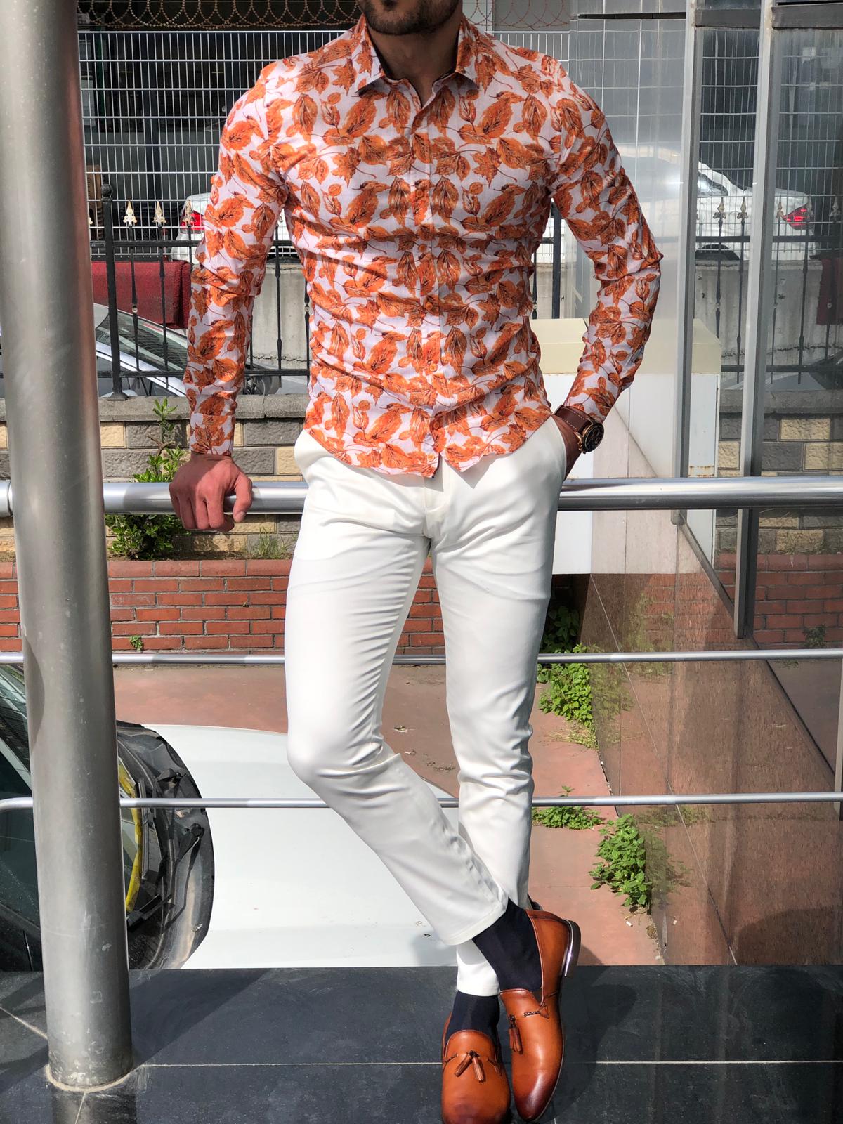 Slim-Fit Patterned Shirt Orange-baagr.myshopify.com-Shirt-BOJONI