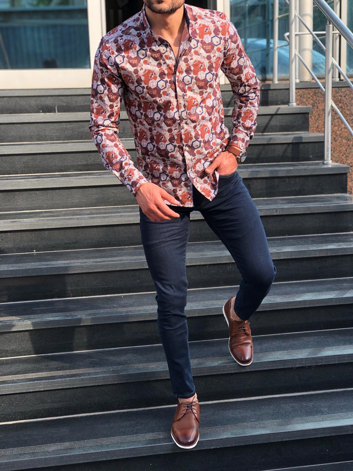 Blake Tile Patterned Slim Shirt-baagr.myshopify.com-Shirt-BOJONI