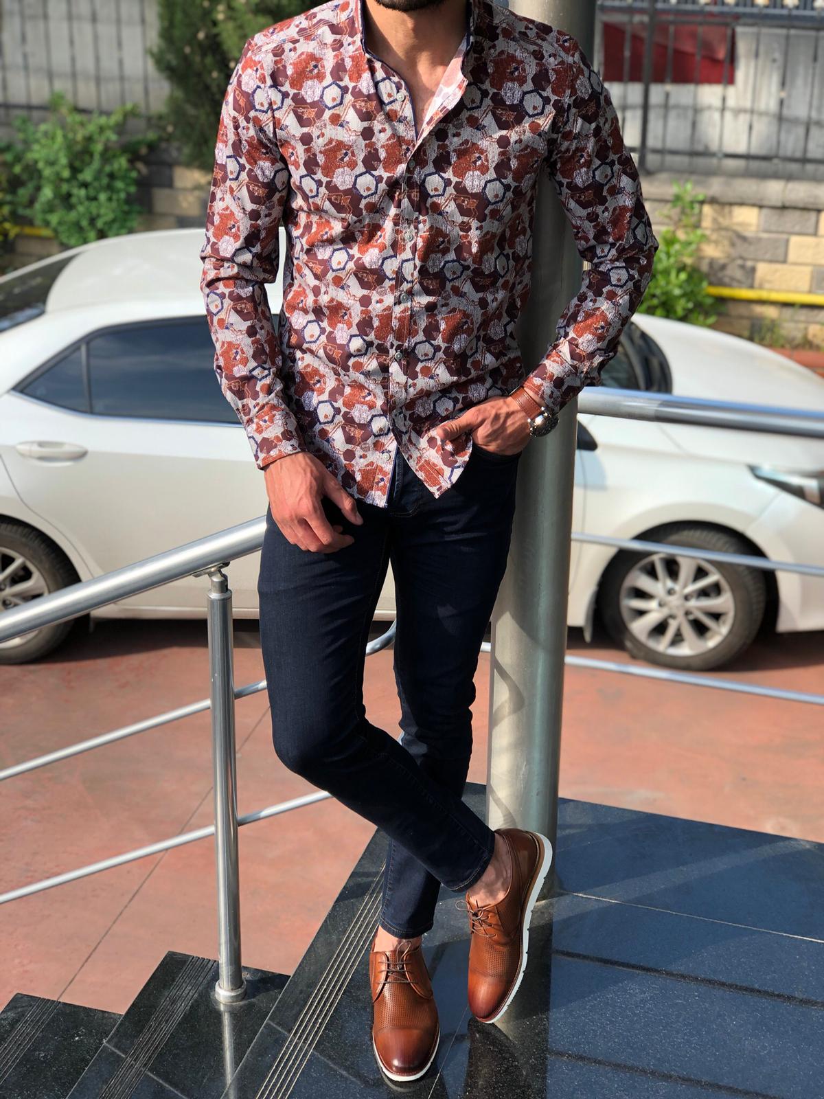 Blake Tile Patterned Slim Shirt-baagr.myshopify.com-Shirt-BOJONI