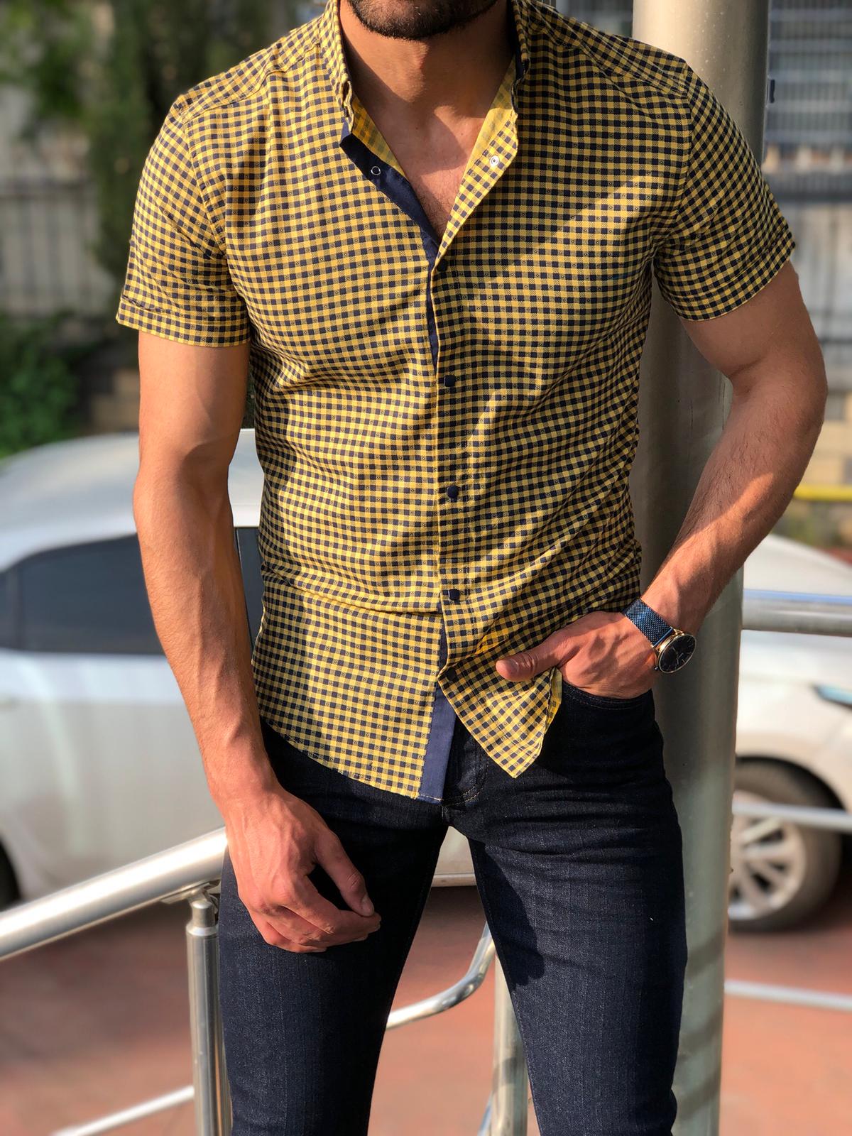 Blake Yellow Check Short Sleeved Shirt-baagr.myshopify.com-Shirt-BOJONI