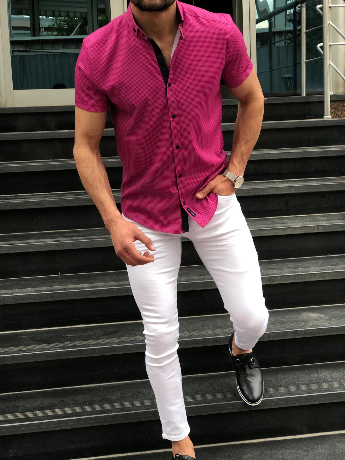 Blake Fuchsia Short Sleeved Shirt-baagr.myshopify.com-Shirt-BOJONI