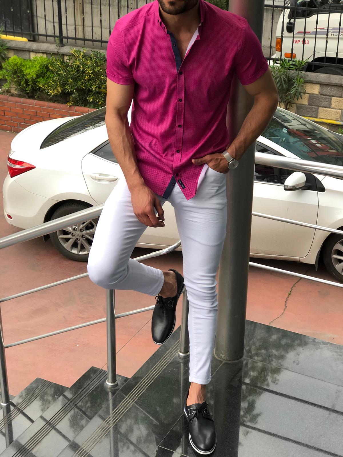 Blake Fuchsia Short Sleeved Shirt-baagr.myshopify.com-Shirt-BOJONI