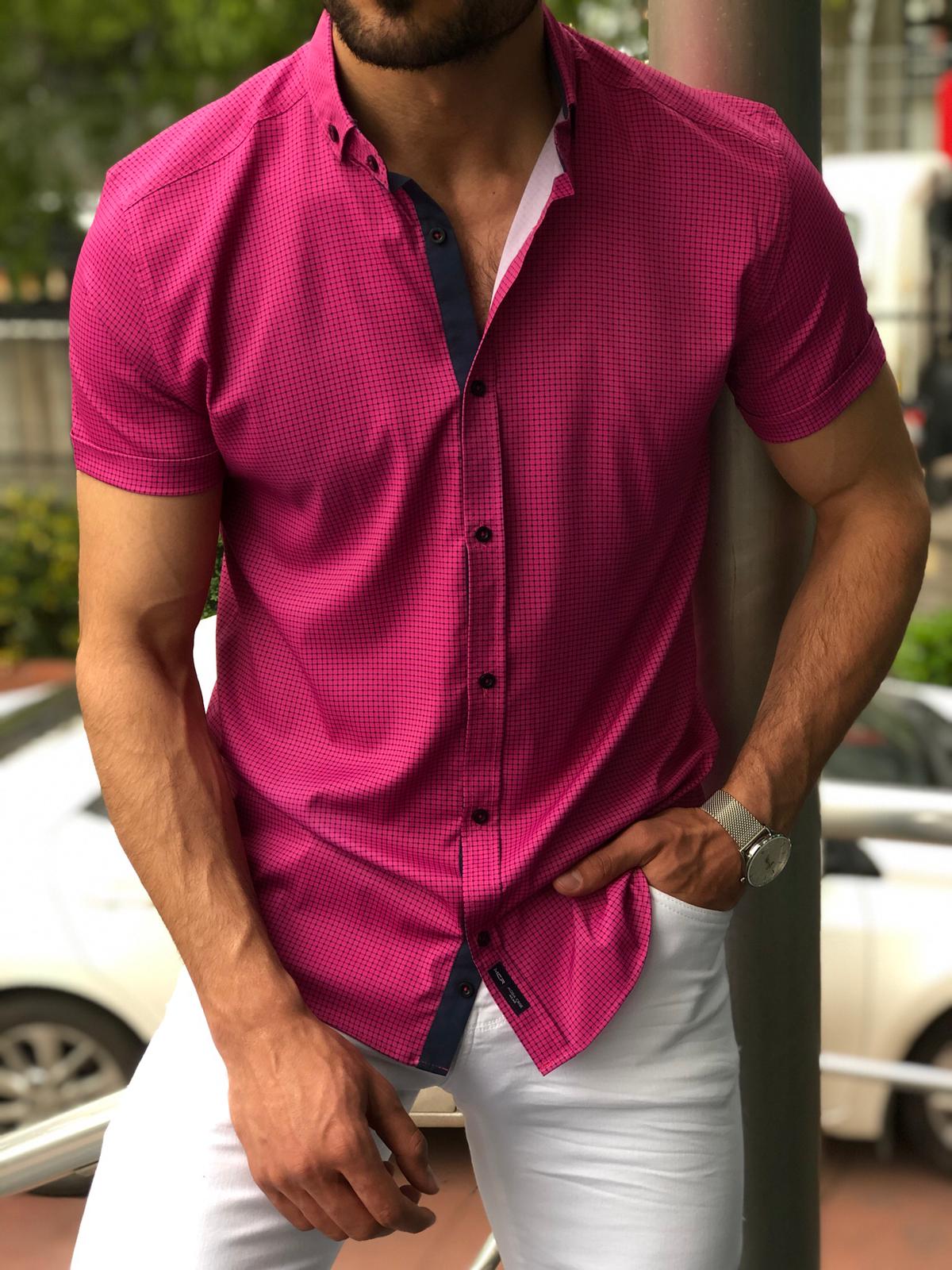 Blake Fuchsia Short Sleeved Shirt-baagr.myshopify.com-Shirt-BOJONI
