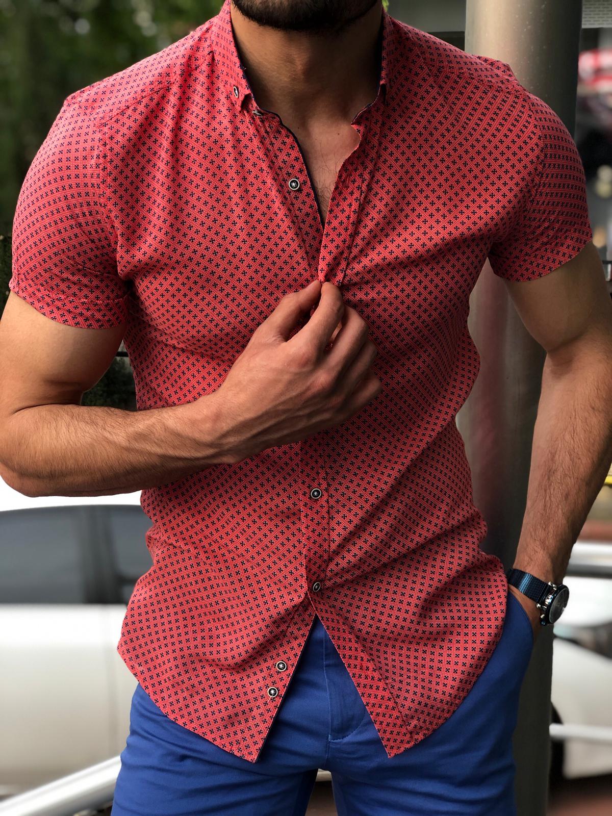 Blake Red Short Sleeved Slim Shirt-baagr.myshopify.com-Shirt-BOJONI
