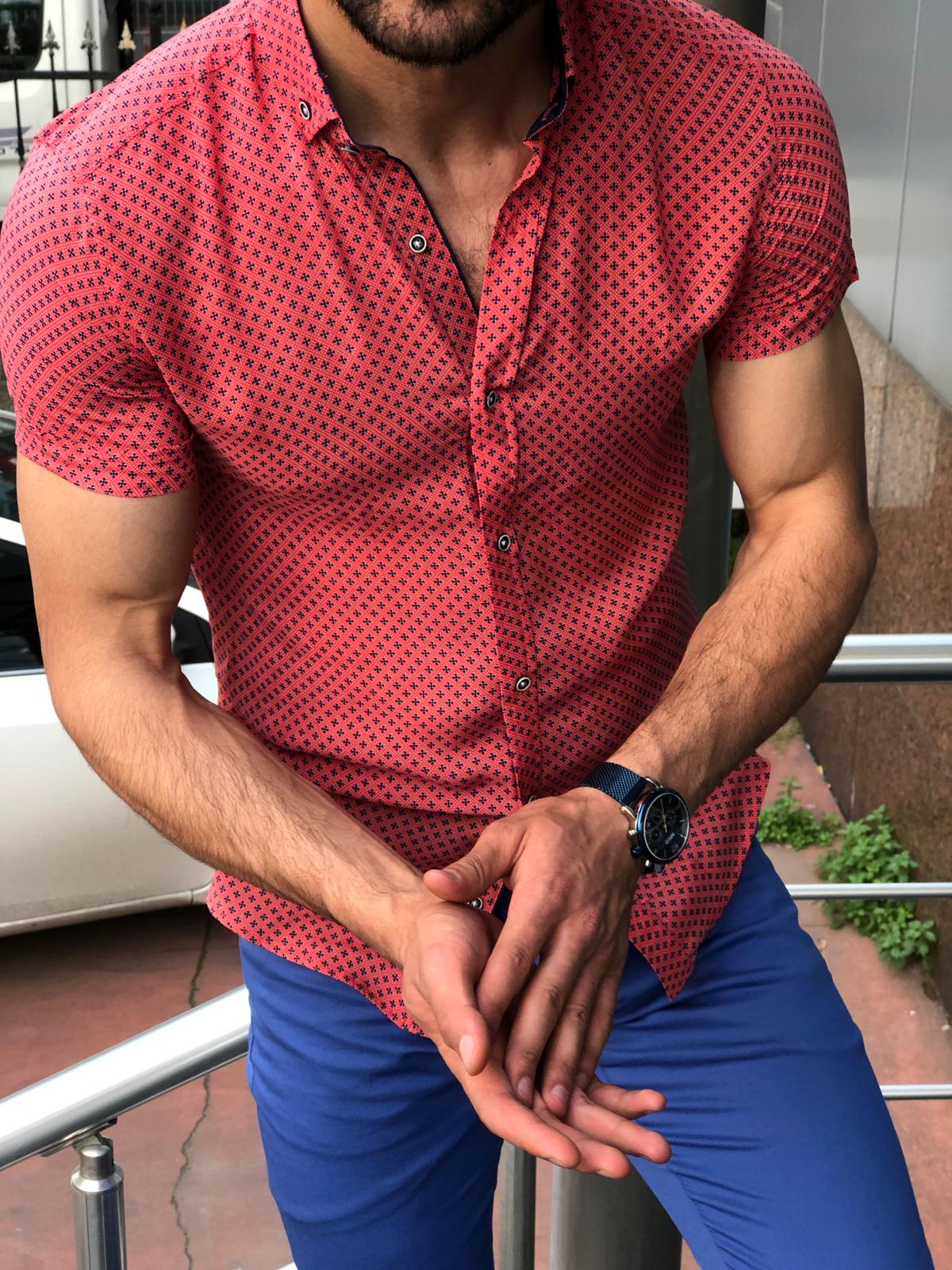 Blake Red Short Sleeved Slim Shirt-baagr.myshopify.com-Shirt-BOJONI