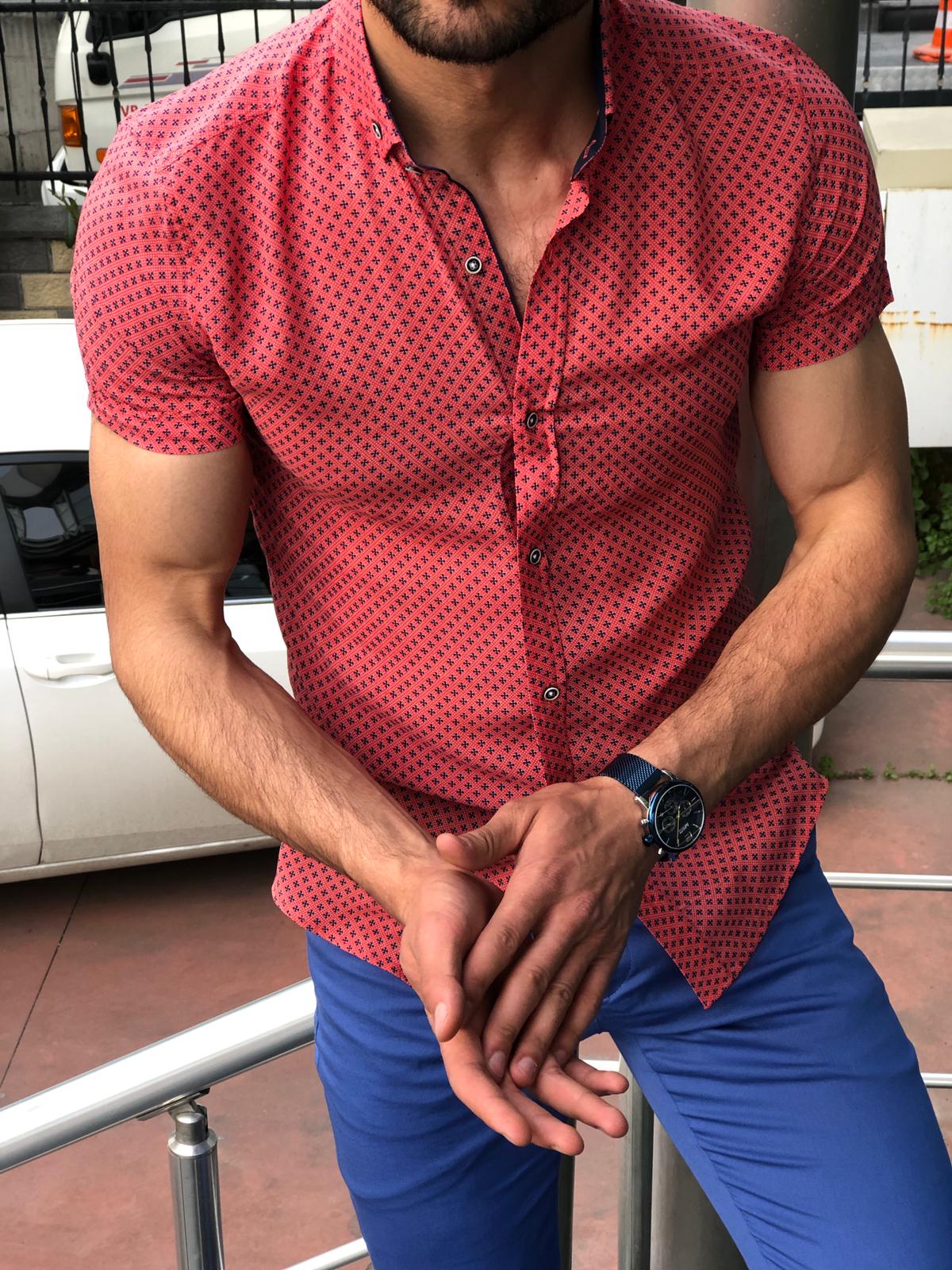 Blake Red Short Sleeved Slim Shirt-baagr.myshopify.com-Shirt-BOJONI
