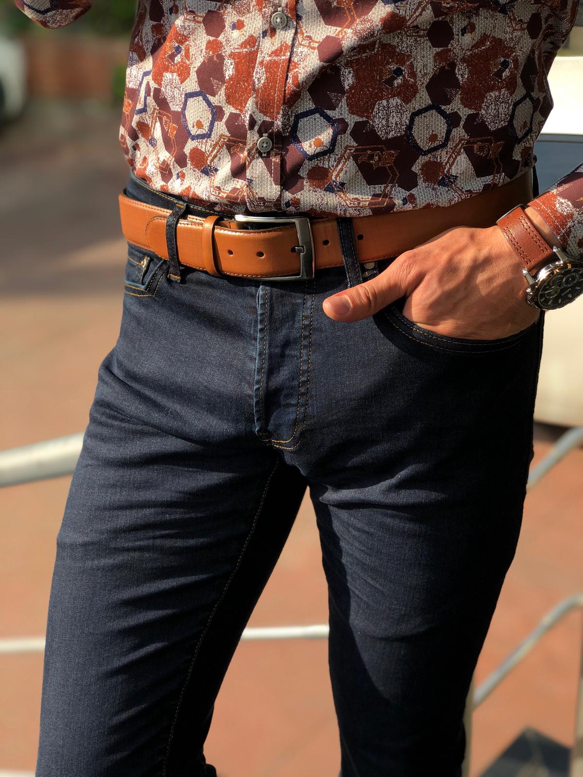 Slim-Fit Ripped Jeans Navy Blue-baagr.myshopify.com-Pants-BOJONI