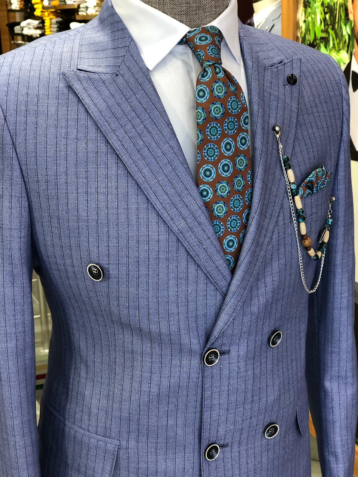 Slim-Fit Striped  Double Breasted Suit Blue-baagr.myshopify.com-suit-BOJONI