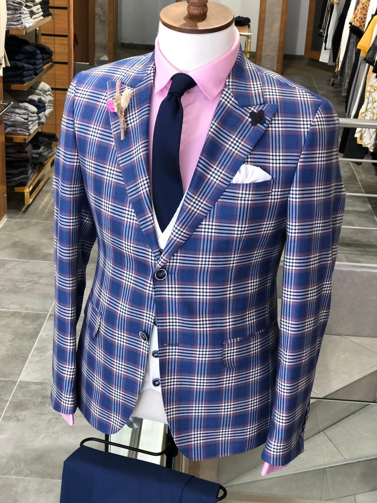 Marc Slim-Fit Plaid Suit Vest Sax-baagr.myshopify.com-suit-BOJONI