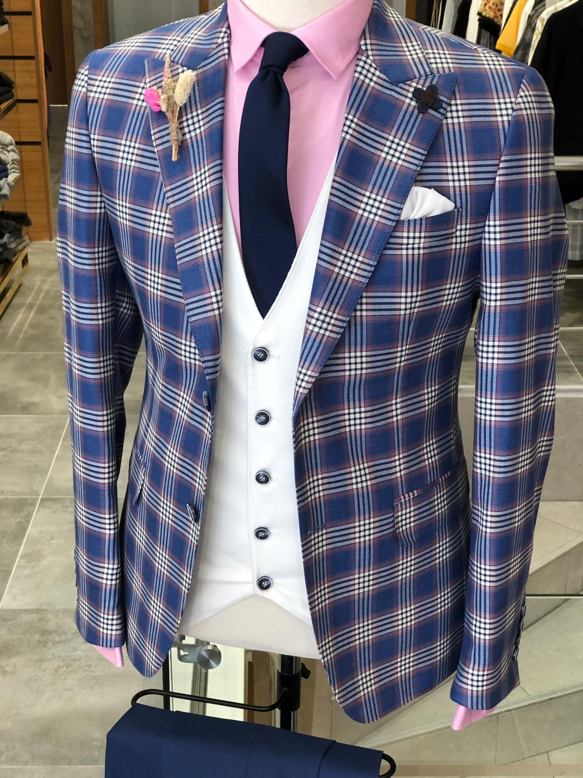 Marc Slim-Fit Plaid Suit Vest Sax-baagr.myshopify.com-suit-BOJONI