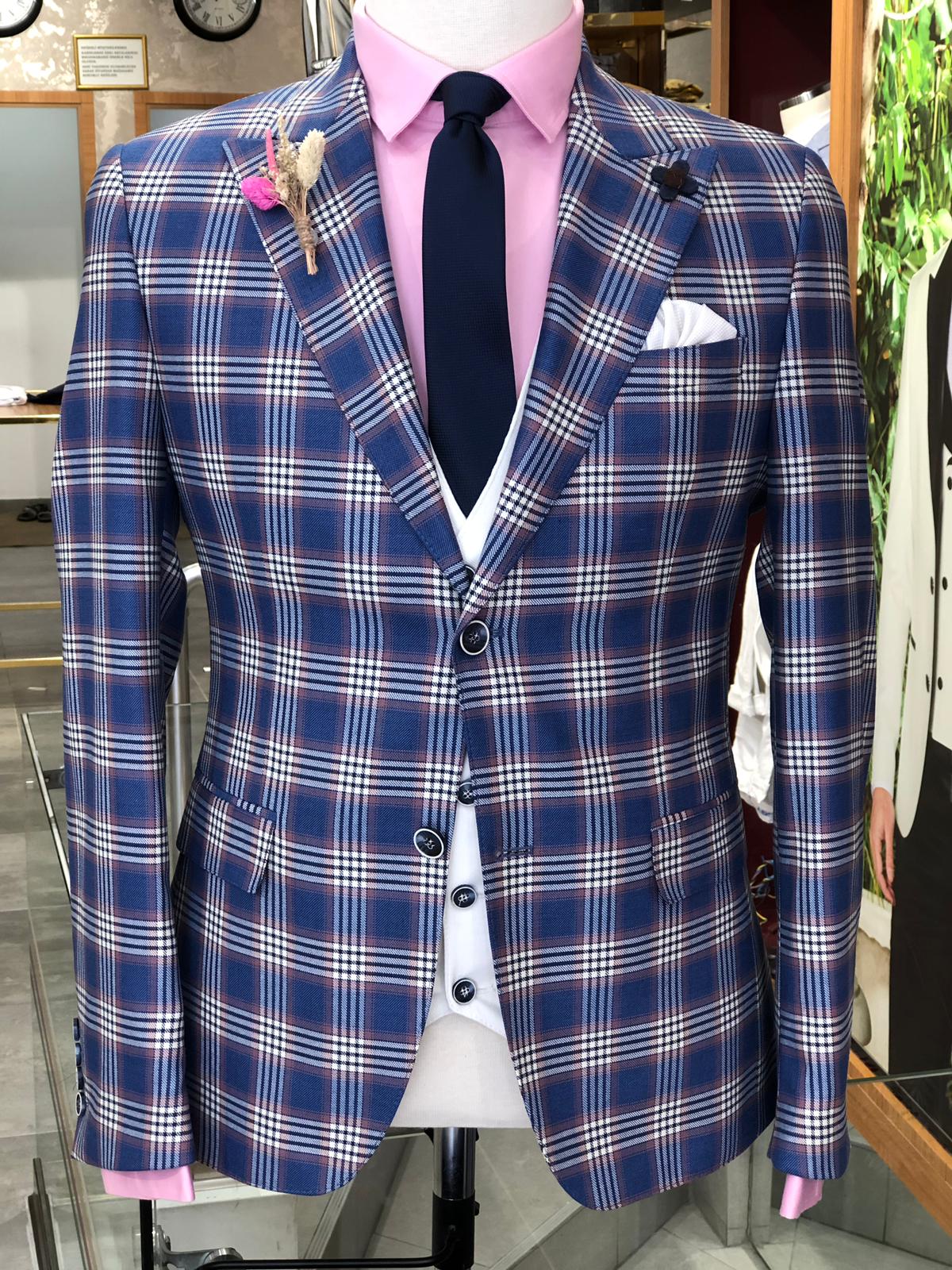 Marc Slim-Fit Plaid Suit Vest Sax-baagr.myshopify.com-suit-BOJONI