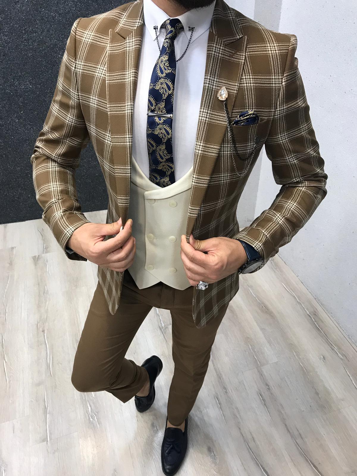 Cream Plaid Slim Fit-baagr.myshopify.com-1-brabion