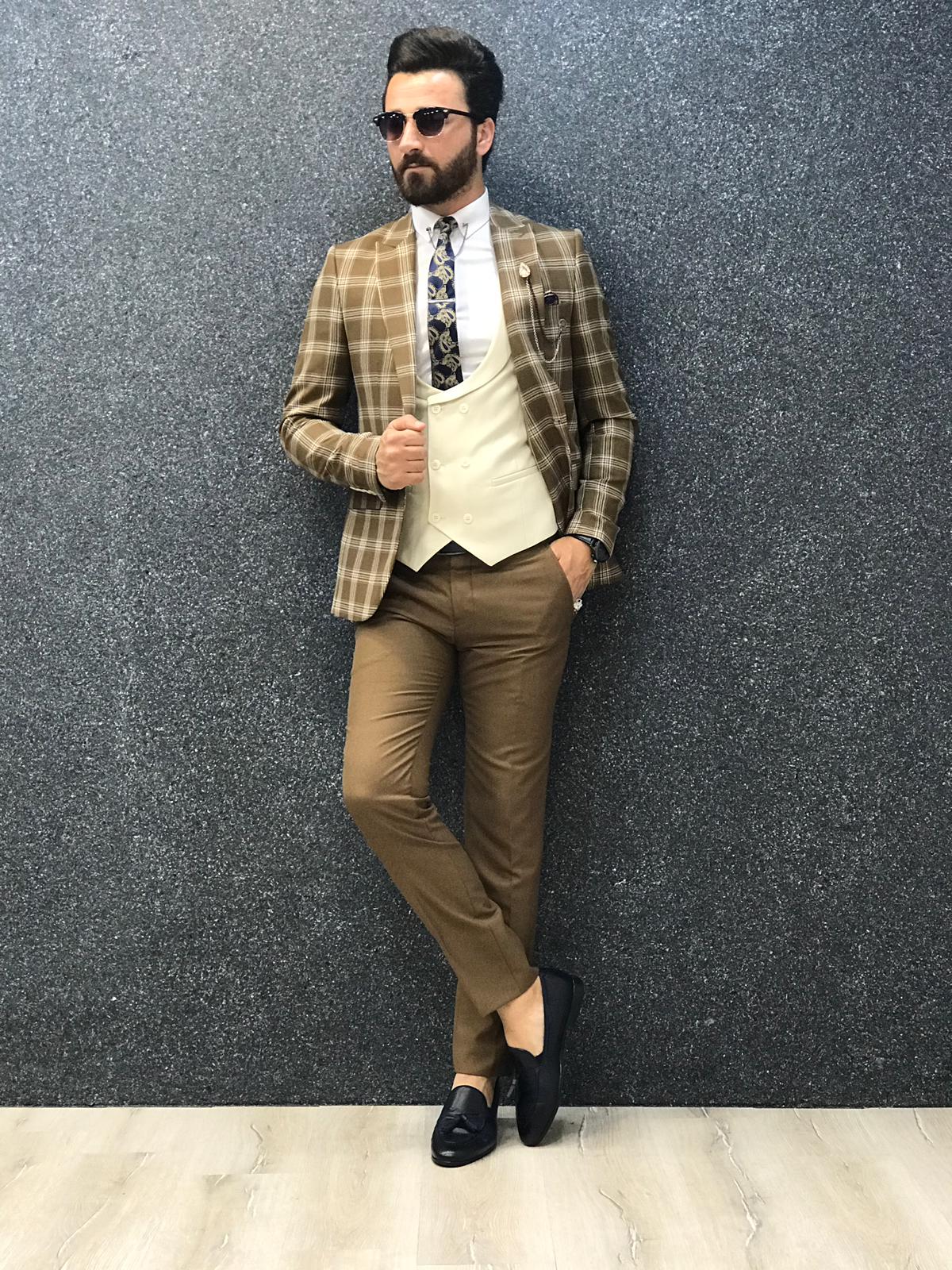 Cream Plaid Slim Fit-baagr.myshopify.com-1-brabion