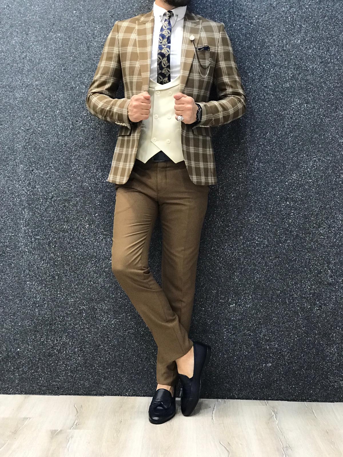 Cream Plaid Slim Fit-baagr.myshopify.com-1-brabion