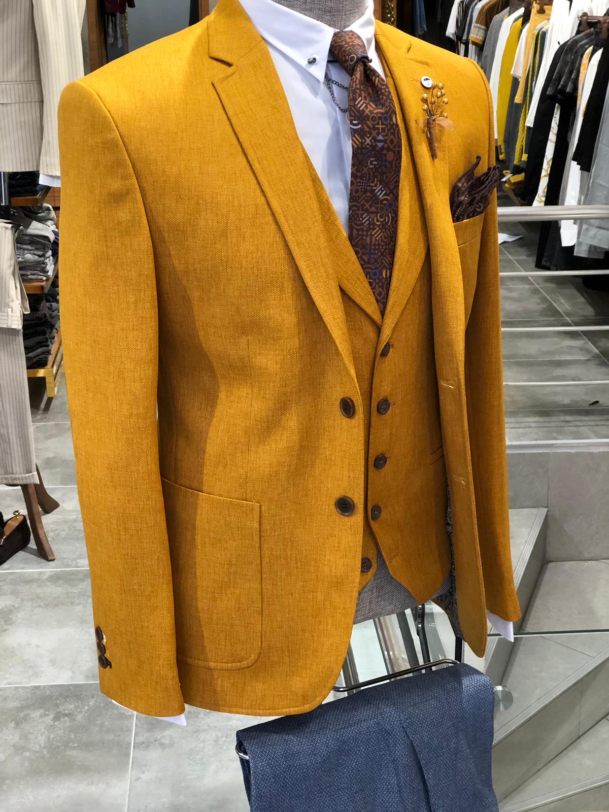Mustard Slim-Fit Cotton  Suit Vest-baagr.myshopify.com-suit-BOJONI