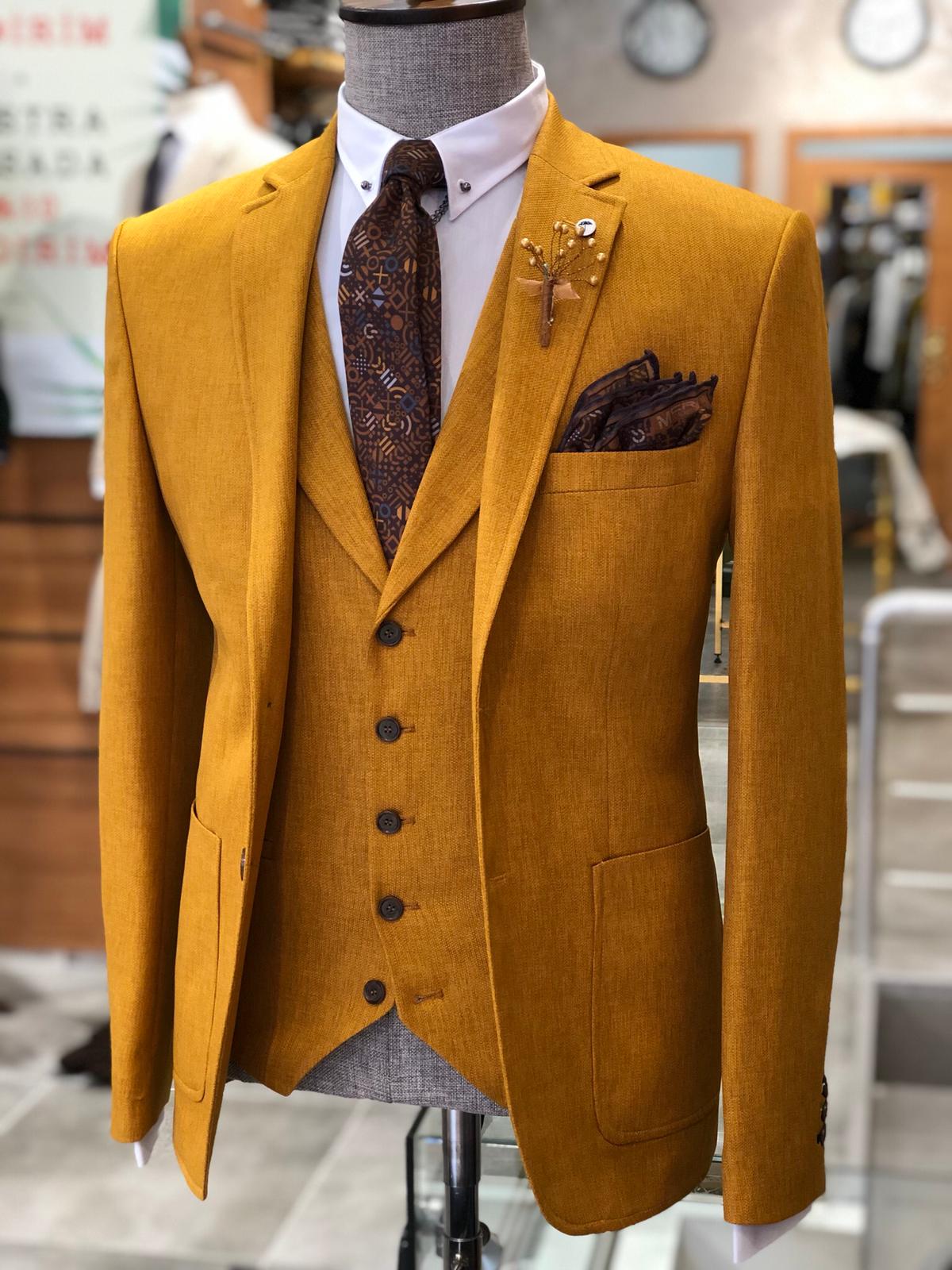 Mustard Slim-Fit Cotton  Suit Vest-baagr.myshopify.com-suit-BOJONI