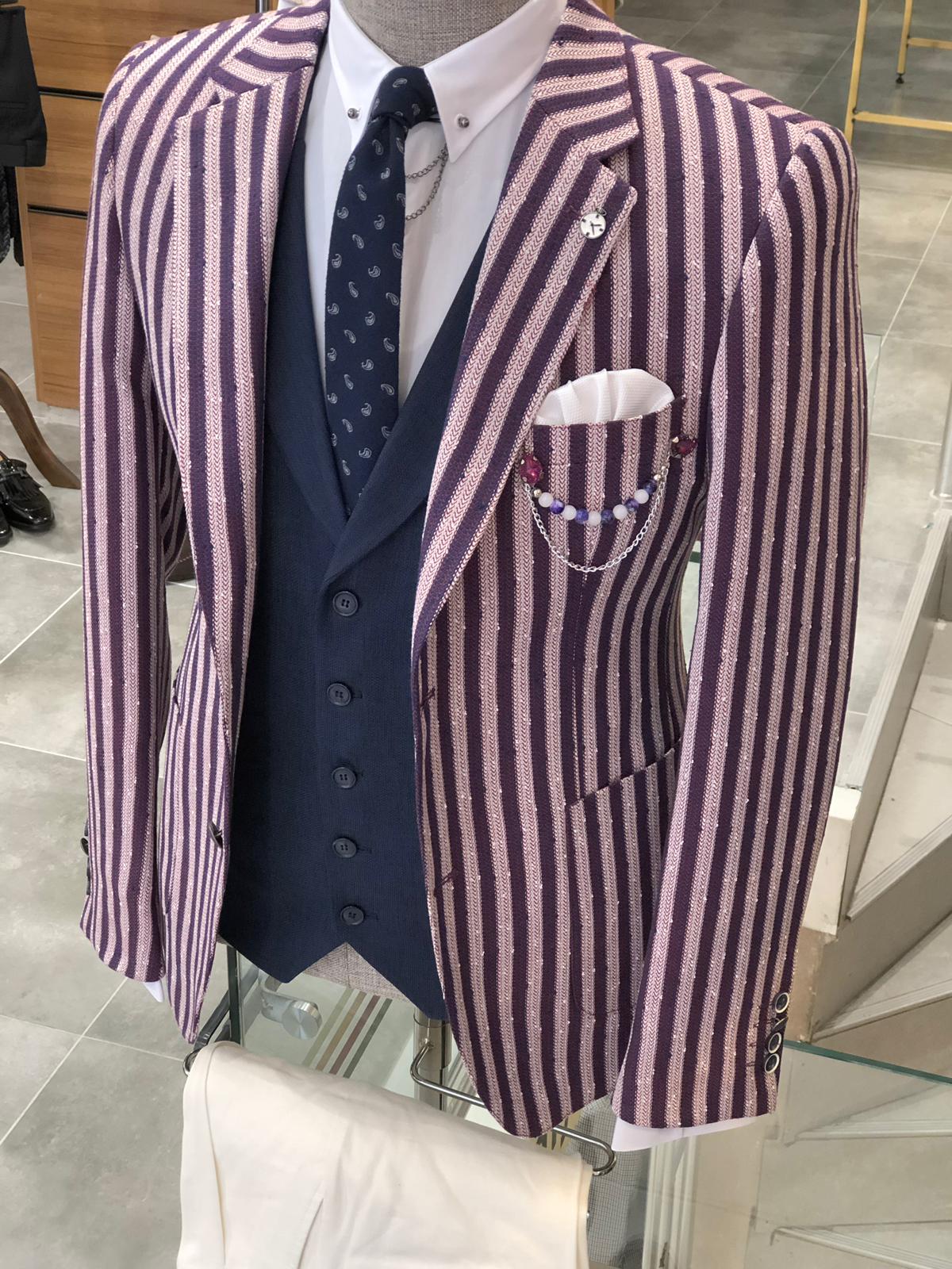 Pinkos Slim-Fit Striped Suit Vest Claret red-baagr.myshopify.com-suit-BOJONI