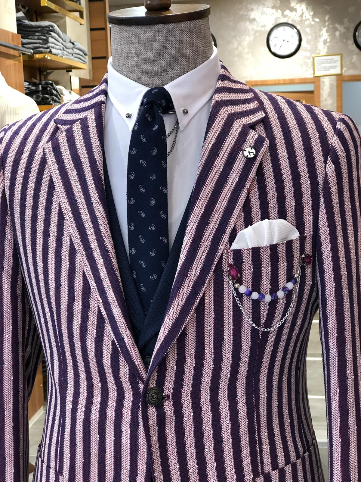 Pinkos Slim-Fit Striped Suit Vest Claret red-baagr.myshopify.com-suit-BOJONI