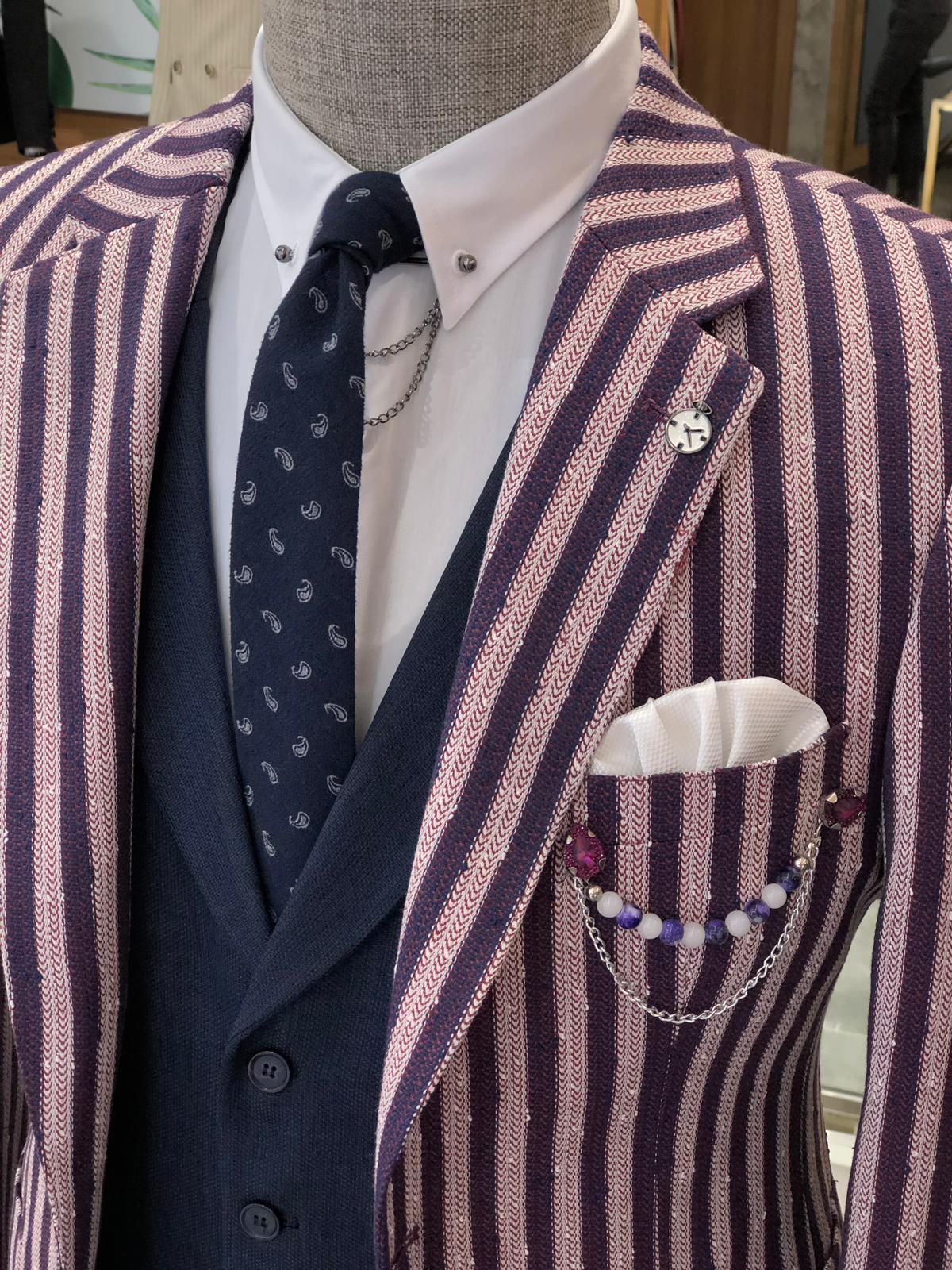 Pinkos Slim-Fit Striped Suit Vest Claret red-baagr.myshopify.com-suit-BOJONI