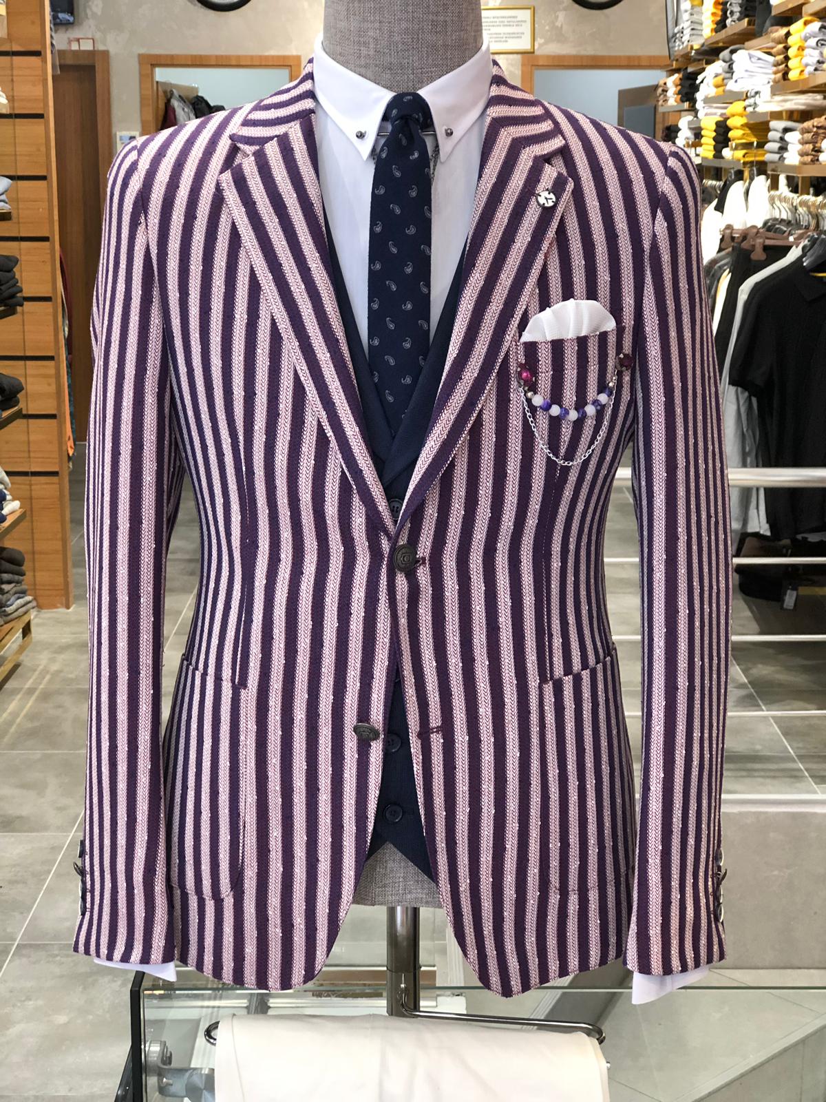 Pinkos Slim-Fit Striped Suit Vest Claret red-baagr.myshopify.com-suit-BOJONI