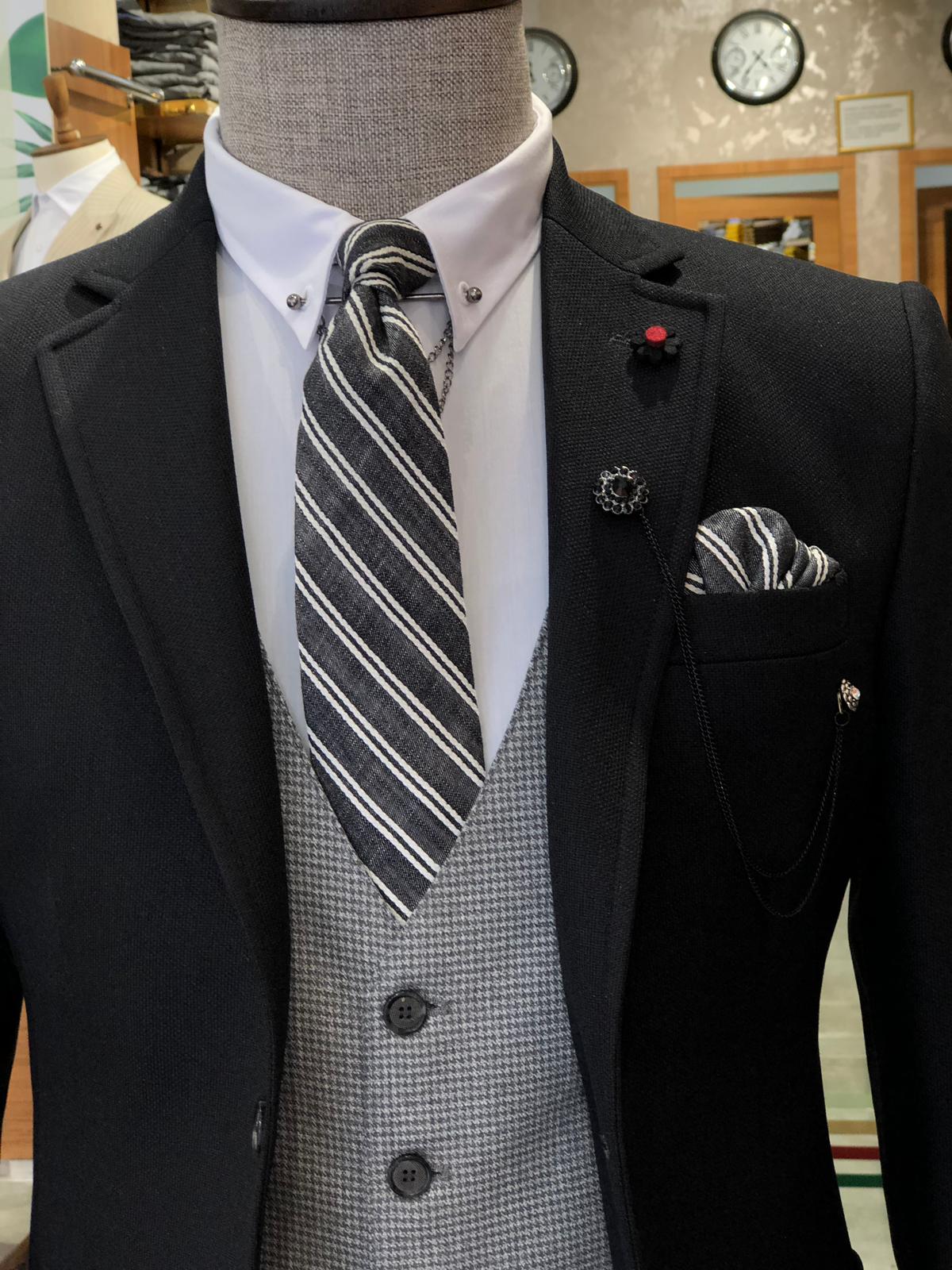 Slim-Fit Cotton Suit Vest Black-baagr.myshopify.com-suit-BOJONI