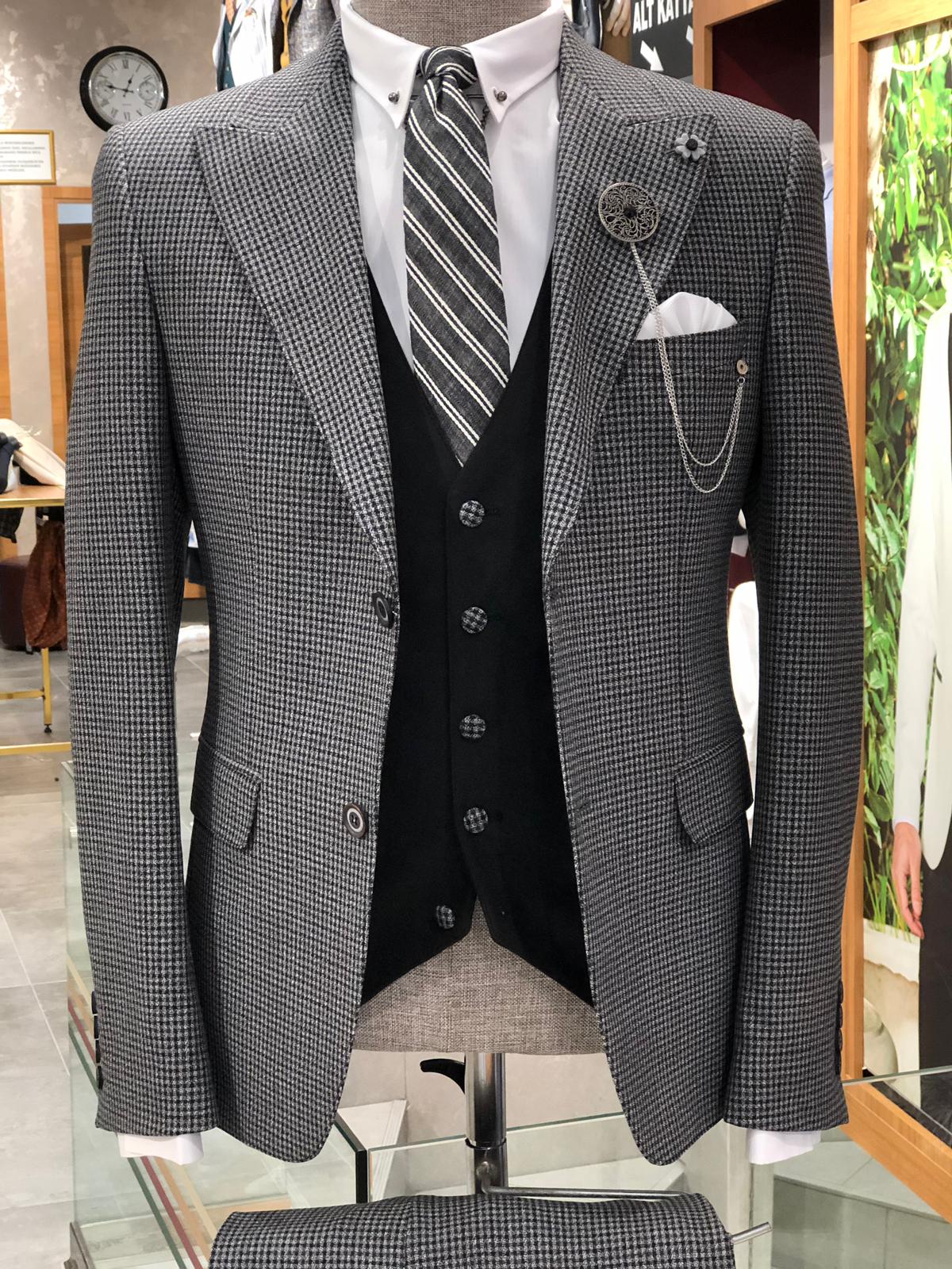 Baha Slim-Fit Patterned Suit Vest Black-baagr.myshopify.com-suit-BOJONI